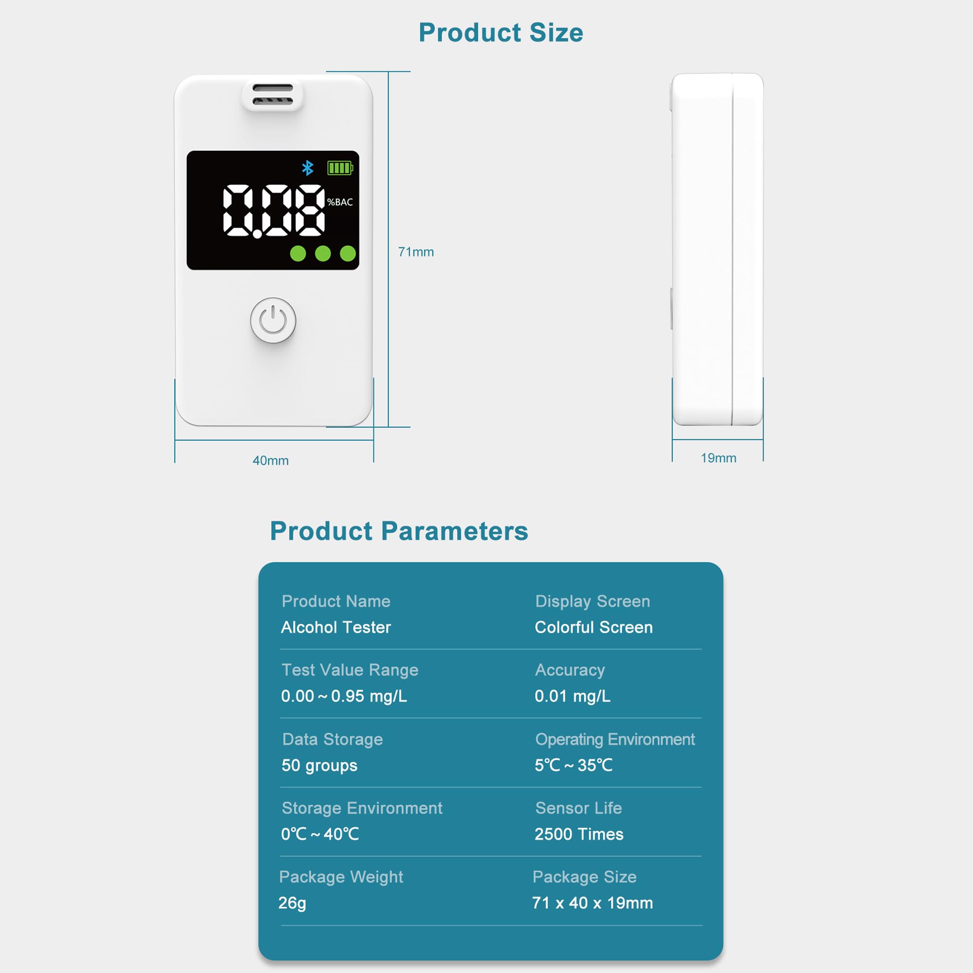 Professional Portable Alcohol Breathalyzer Tester - High Accuracy Digital Breath Analyzer with Memory Function for Home, Party & Personal Use - Reliable BAC Detection Device for Safe Drinking (White)
