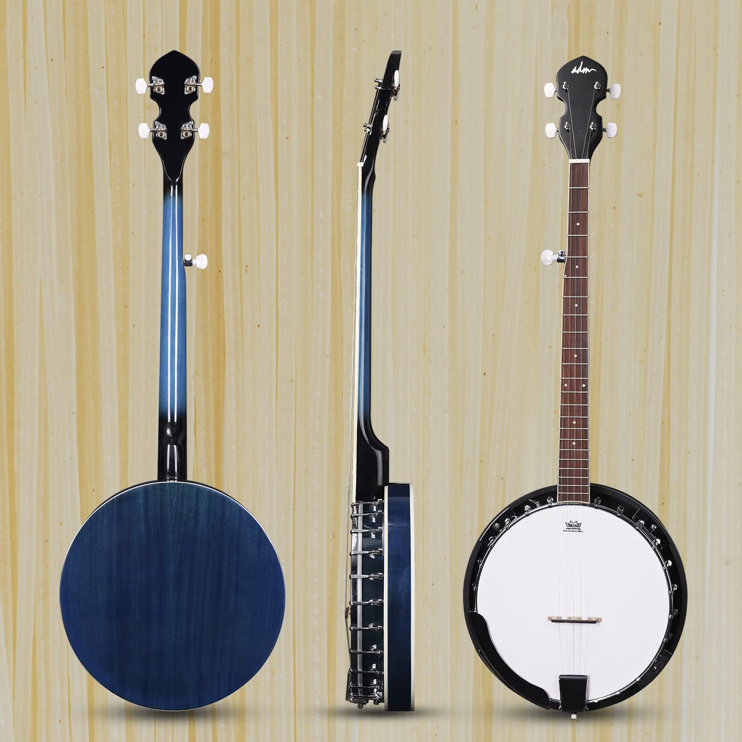 ADM 5 String Full Size Banjo Kit - 38 Inch Beginner Banjo with Resonator, Remo Drum Head & Free Accessories (Open/Closed Back) - Perfect for Adults & Teens Learning Bluegrass, Folk & Country Music - Blueburst Finish