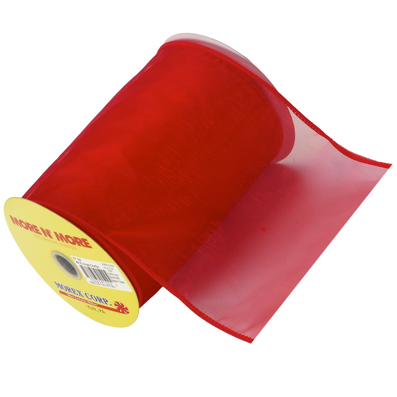 Morex 6-Inch Wired Chiffon Ribbon - 10-Yard Spool, Red - Perfect for Gift Wrapping, DIY Crafts, and Floral Arrangements