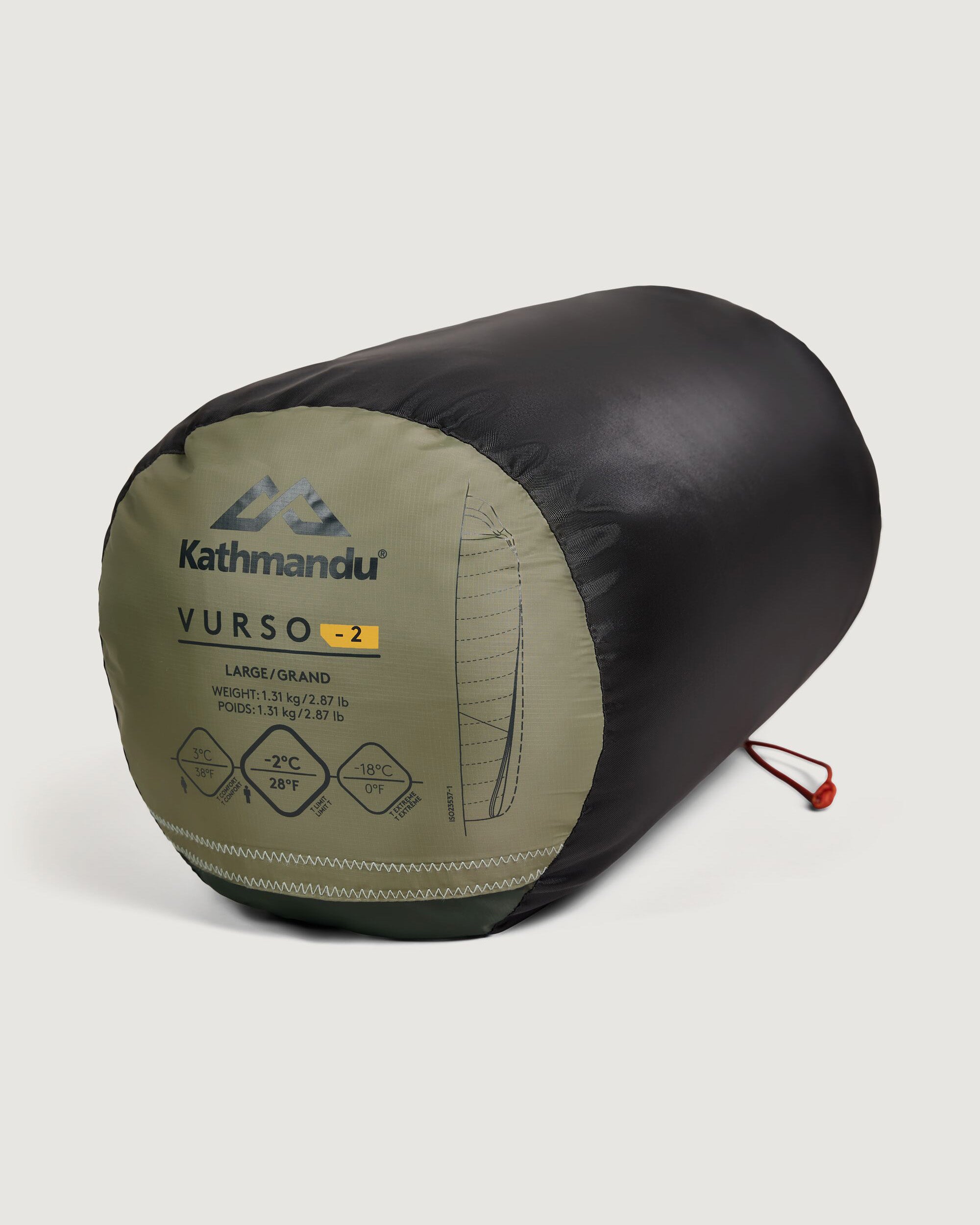Vurso 2°C Large Sleeping Bag for Camping & Hiking - Warm & Lightweight - Beech/Dark Moss - Perfect for Outdoor Adventures, Backpacking & Travel