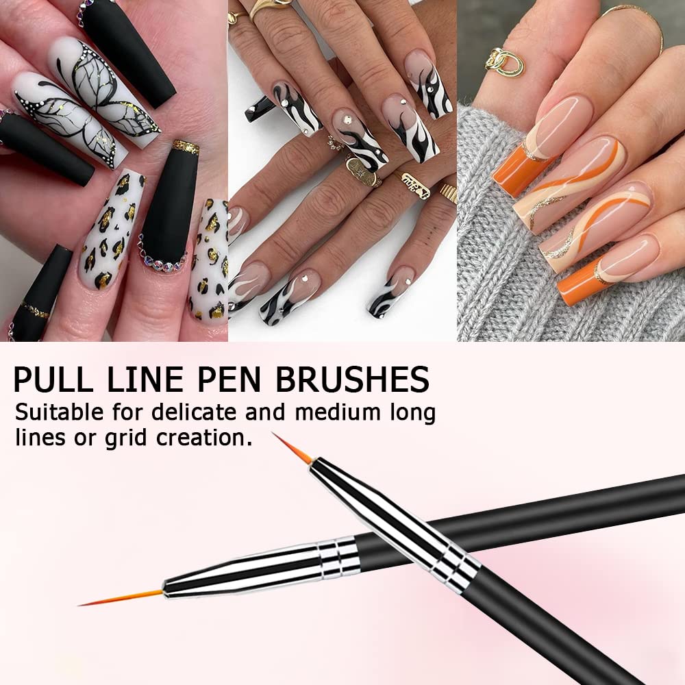 Lofuanna 6pcs Nail Art Brush Set - Double Ended Fine Liner, Dotting Pen, Gel & Builder Brushes for Professional & DIY Manicures | Perfect for Nail Extensions, Acrylics & Home Salon Use