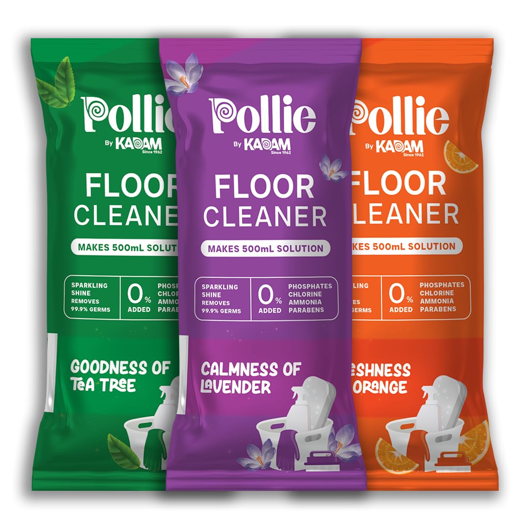KADAM Pollie Multi-Surface & Floor Cleaner Refill Pack of 3 | Kills 99.9% Germs & Bacteria | 1 Sachet Makes 500ml Cleaning Solution | Ideal for Kitchen, Bathroom, Tile & Hardwood Floors