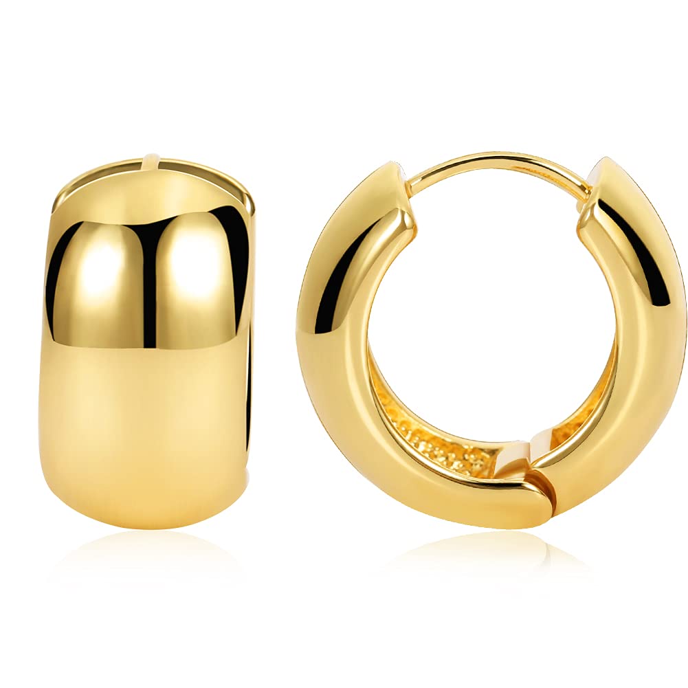Chunky Gold Hoop Earrings for Women & Men - 14K Gold Plated Small Huggie Hoops - Perfect Gift for Her, Birthday, Anniversary & Everyday Wear