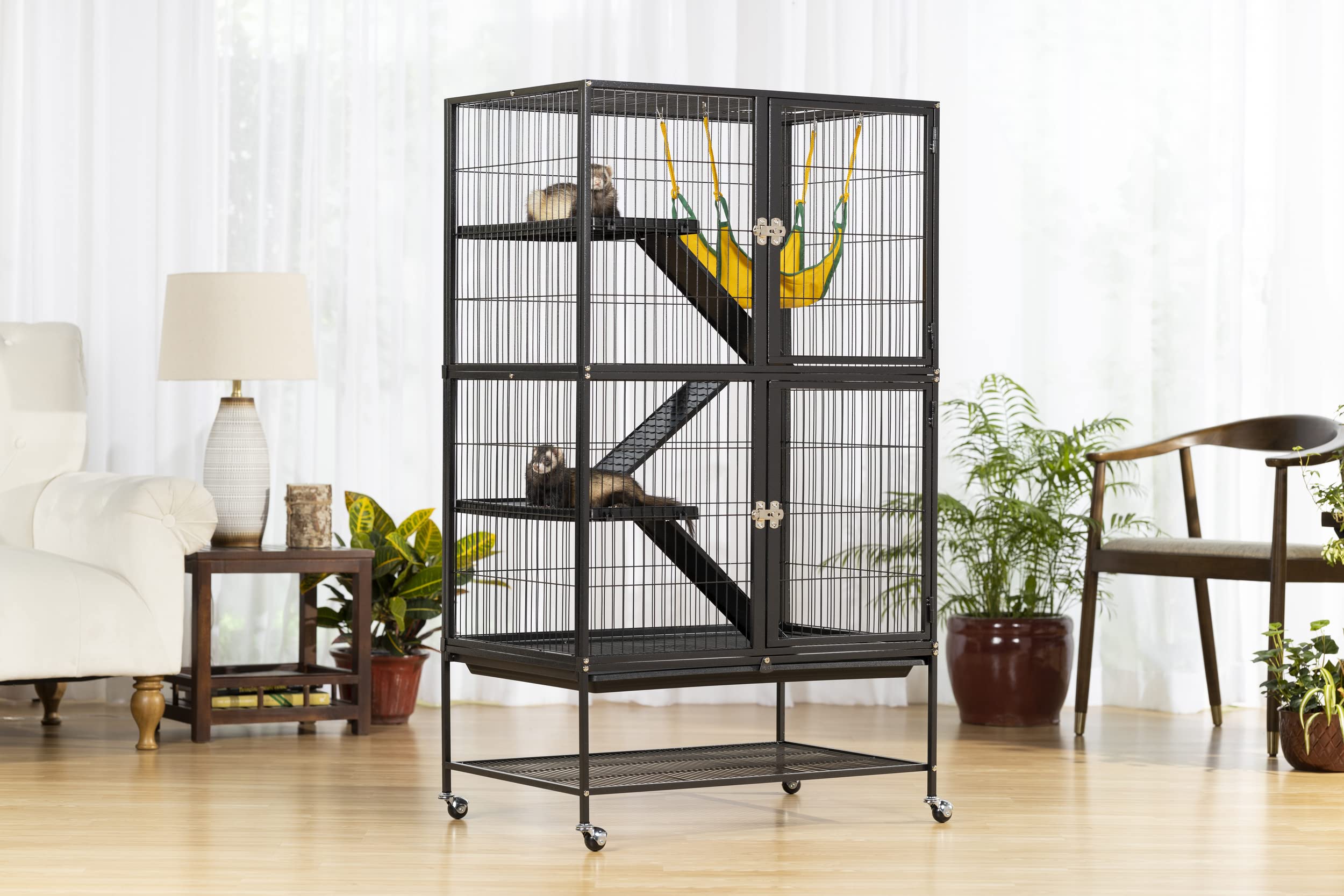 Prevue Pet Products 485 Feisty Ferret Cage with Stand - Black Hammertone Finish for Small Animals - Perfect for Ferrets, Chinchillas & Small Pets at Home or Vet Clinics