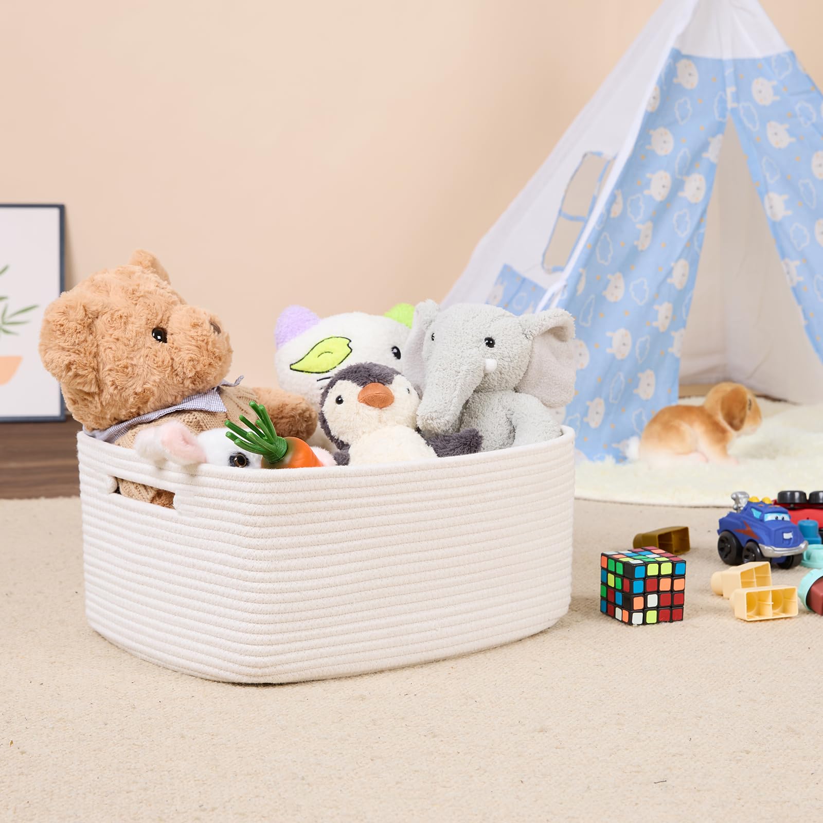 Large Woven Storage Baskets for Shelves & Closets - 17 x 13 x 7.5 Inch Organizer Bins for Clothes, Blankets, Towels, Toys | Nursery, Bedroom & Living Room Organization | Set of 2 Off-White Rope Baskets