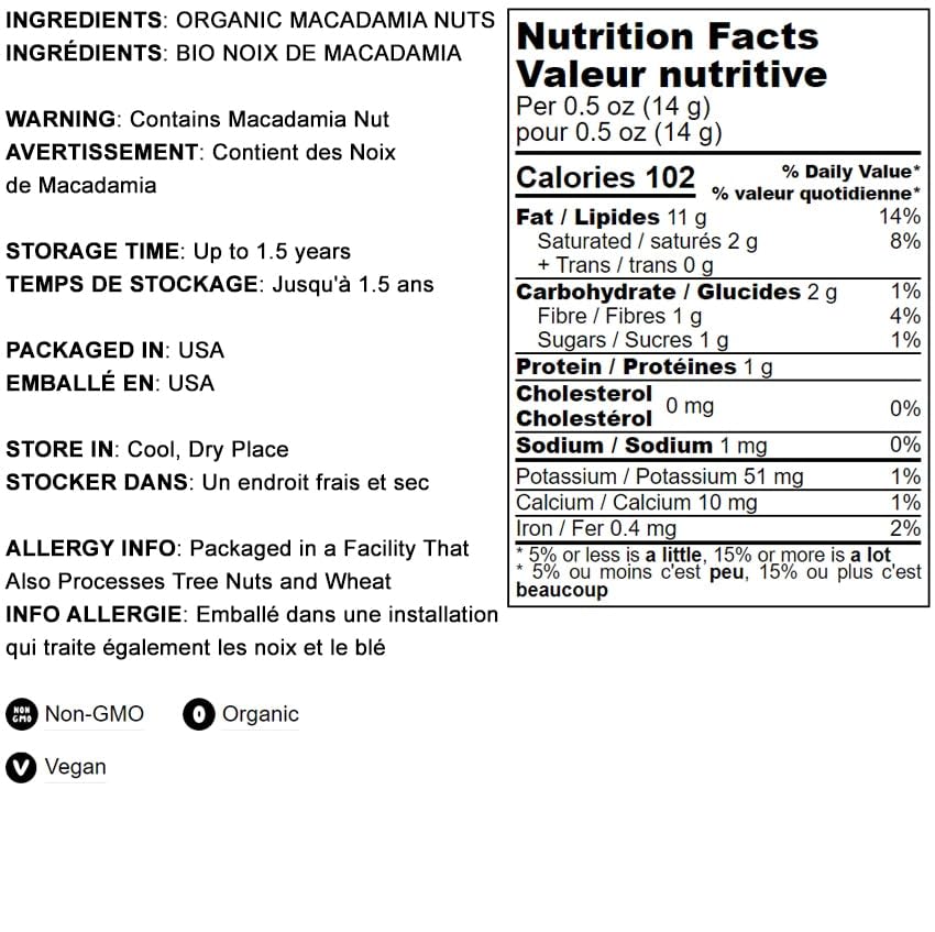 Organic Dry Roasted Whole Macadamia Nuts 8lbs - Unsalted, Non-GMO, Keto & Paleo Friendly Snack - Rich Buttery Flavor - Kosher Certified - Perfect for Healthy Snacking, Baking, and Gift Giving