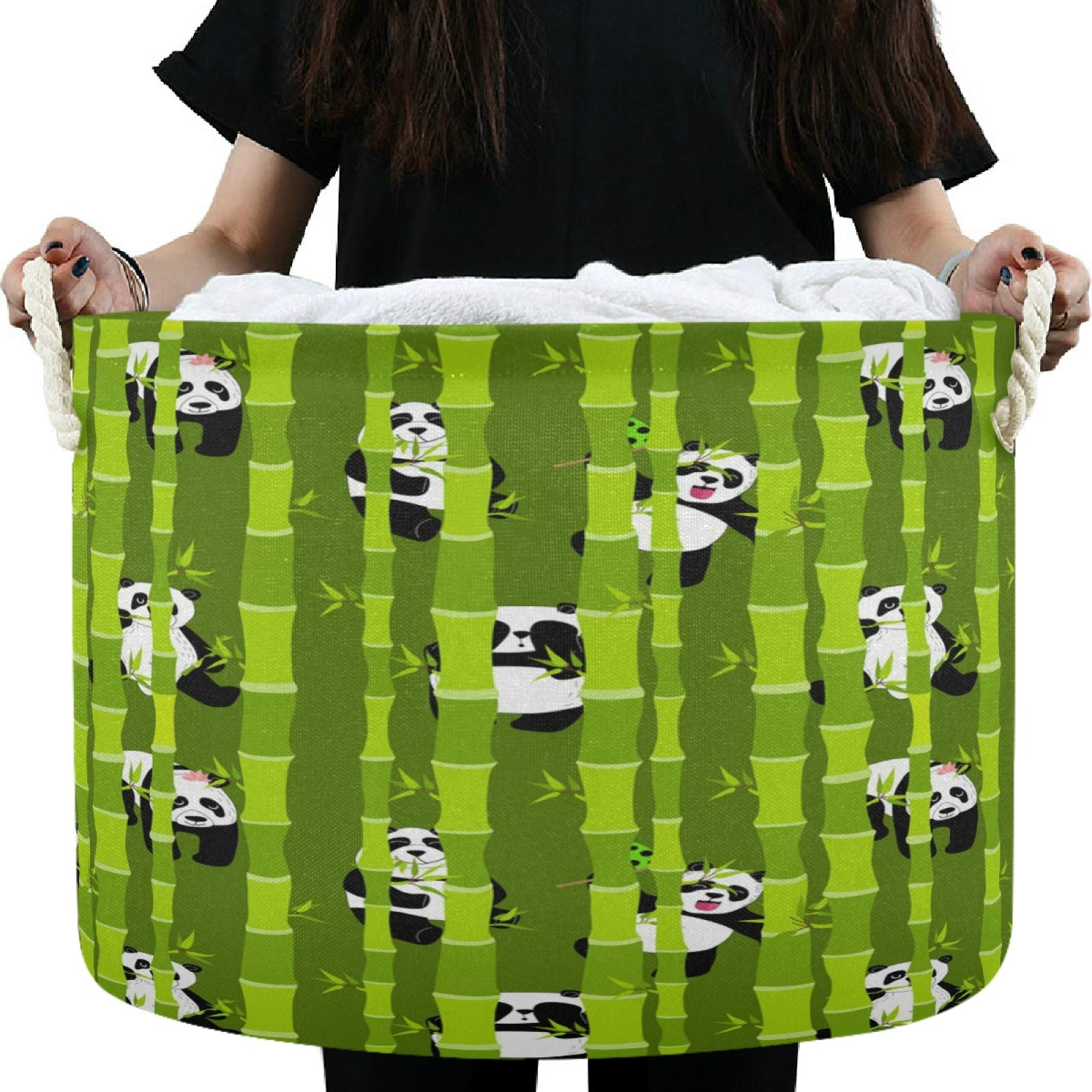 Visesunny Panda Storage Basket - Waterproof Canvas Fabric Toy Organizer Bin, Nursery Hamper & Laundry Basket for Kids Room, Playroom, Shelves - Perfect for Toy Storage, Baby Clothes & Gift Organization