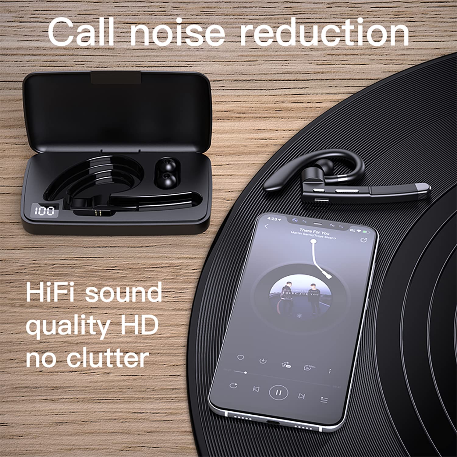 Wireless Bluetooth Headset V5.1 with Noise Cancelling Mic - Waterproof Hands-Free Earpiece for iPhone & Android - Perfect for Business Calls, Office Work & Driving