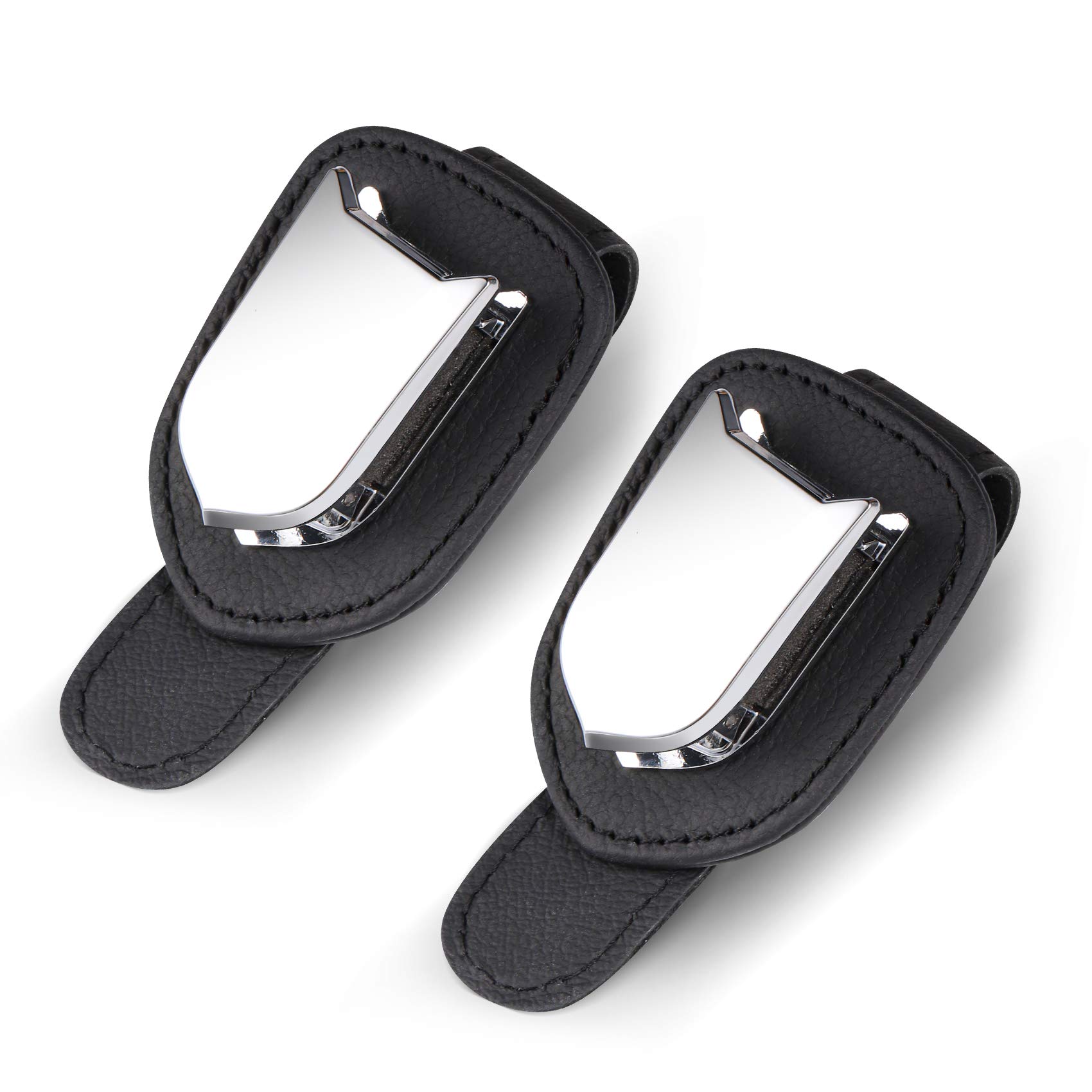2 Pack Universal Car Sunglasses Holder - Leather & Metal Visor Clip for Eyeglasses & Ticket Cards (Black) | Perfect for Road Trips, Commuting & Travel Accessories