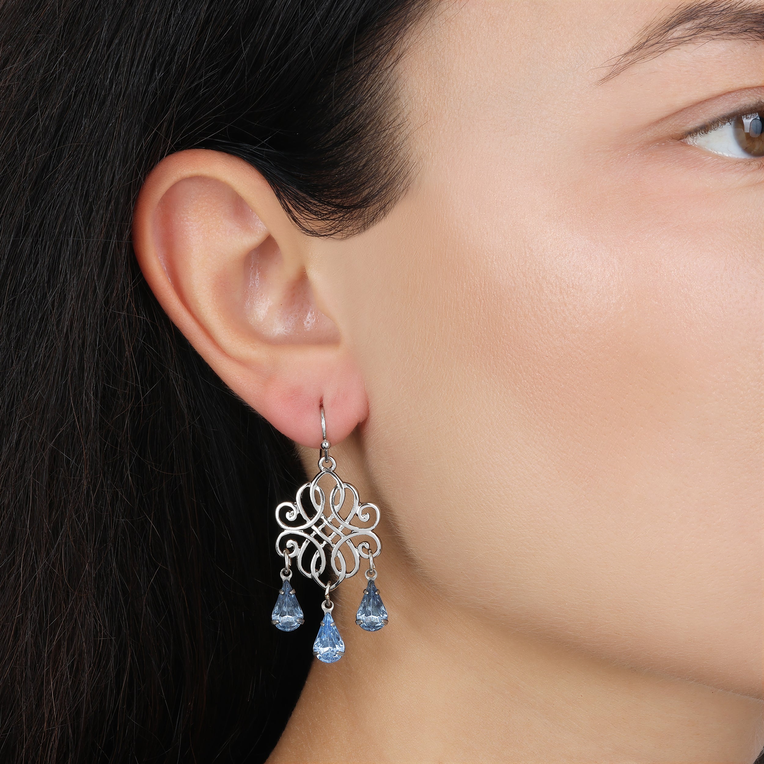 1928 Jewelry Classic Filigree Light Sapphire Crystal Dangling Earrings for Women - Vintage Style Bridal Party Jewelry Gift for Wedding, Anniversary & Special Occasions