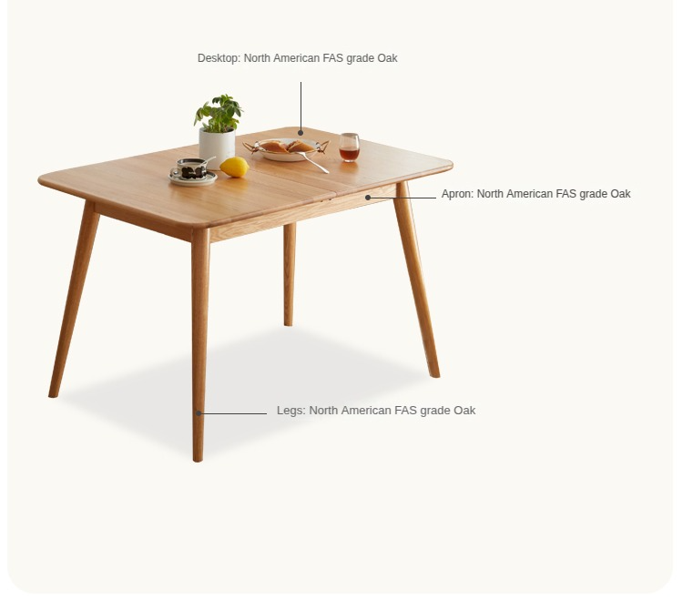 Solid Oak Wood Extendable Dining Table - Expandable for 6 to 8 People - Perfect for Small Spaces & Family Gatherings