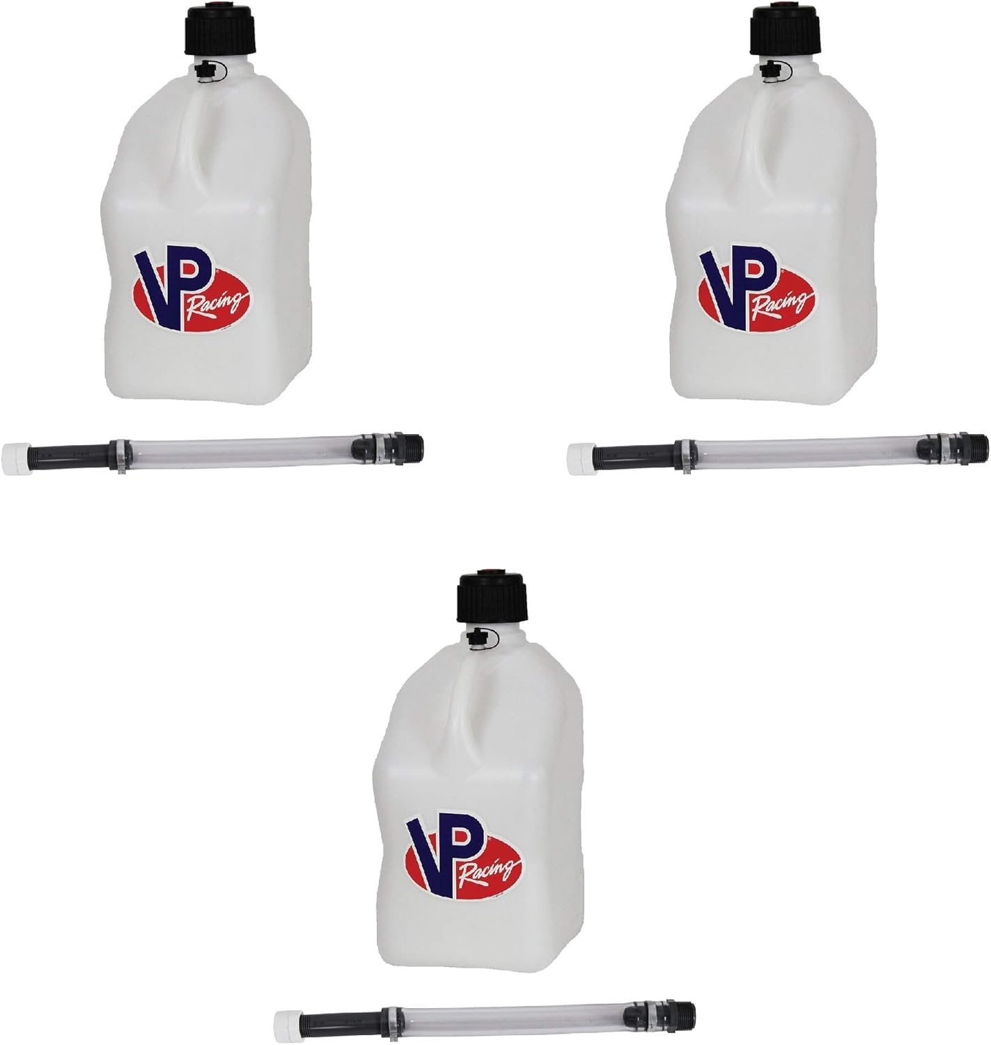 VP Racing 5.5 Gallon Motorsport Fuel Container with Deluxe Hose - 3 Pack White Gas Can for Racing, Motorcycles & Outdoor Equipment - Perfect for Track Days, Off-Road Adventures & Emergency Fuel Storage