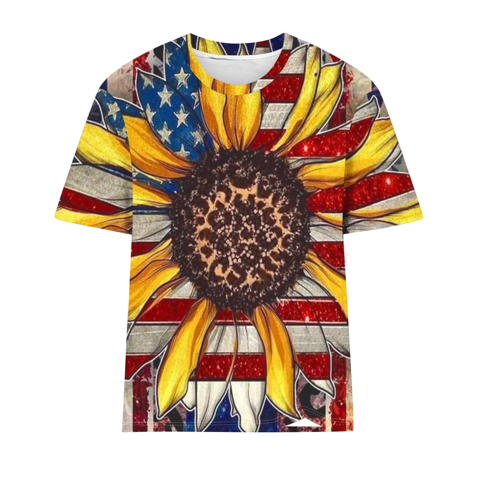 Women's Sunflower Print Short Sleeve T-Shirt - American Flag Patriotic Summer Top 2024 | Casual Wear, Outdoor Activities & July 4th Celebrations