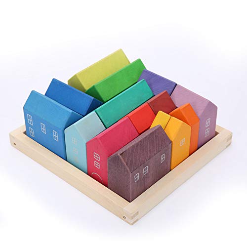 Rainbow Wooden Building Blocks for Kids - 15 Piece Large Geometric Stacking Educational Toy Set | STEM Learning, Montessori Classroom & Toddler Playroom Activities