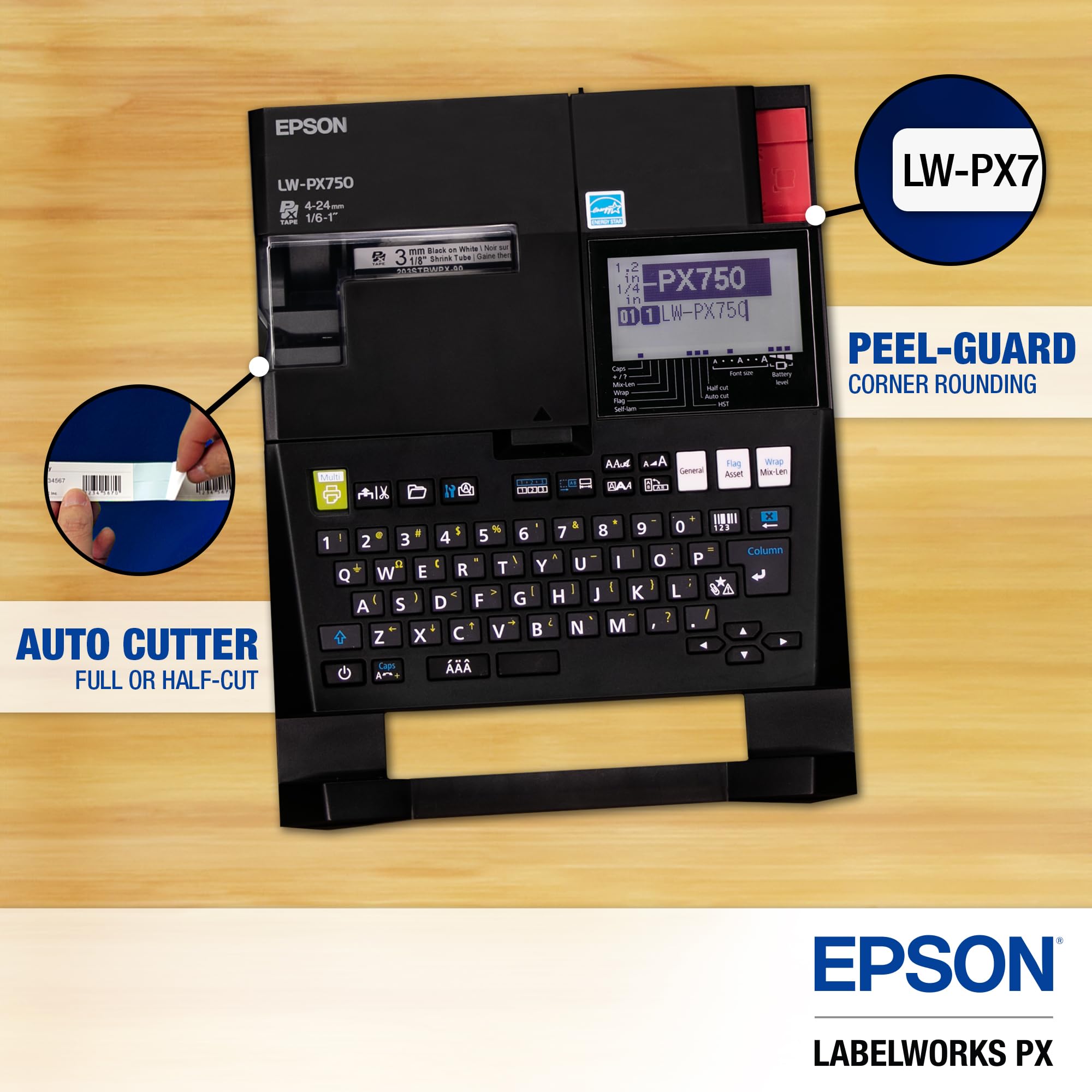 Epson LW-PX750 Industrial Label Maker Kit with Bonus Accessories & 224BWPX/224VTBWPX Tape Cartridges - Perfect for Warehouse, Office, and Industrial Labeling Needs