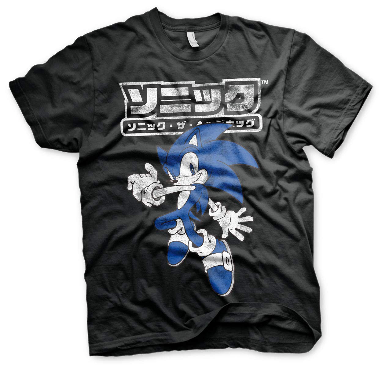 Official Sonic The Hedgehog Japanese Logo Men's T-Shirt - Black, Large Size - Casual Gaming & Anime Fan Apparel for Everyday Wear