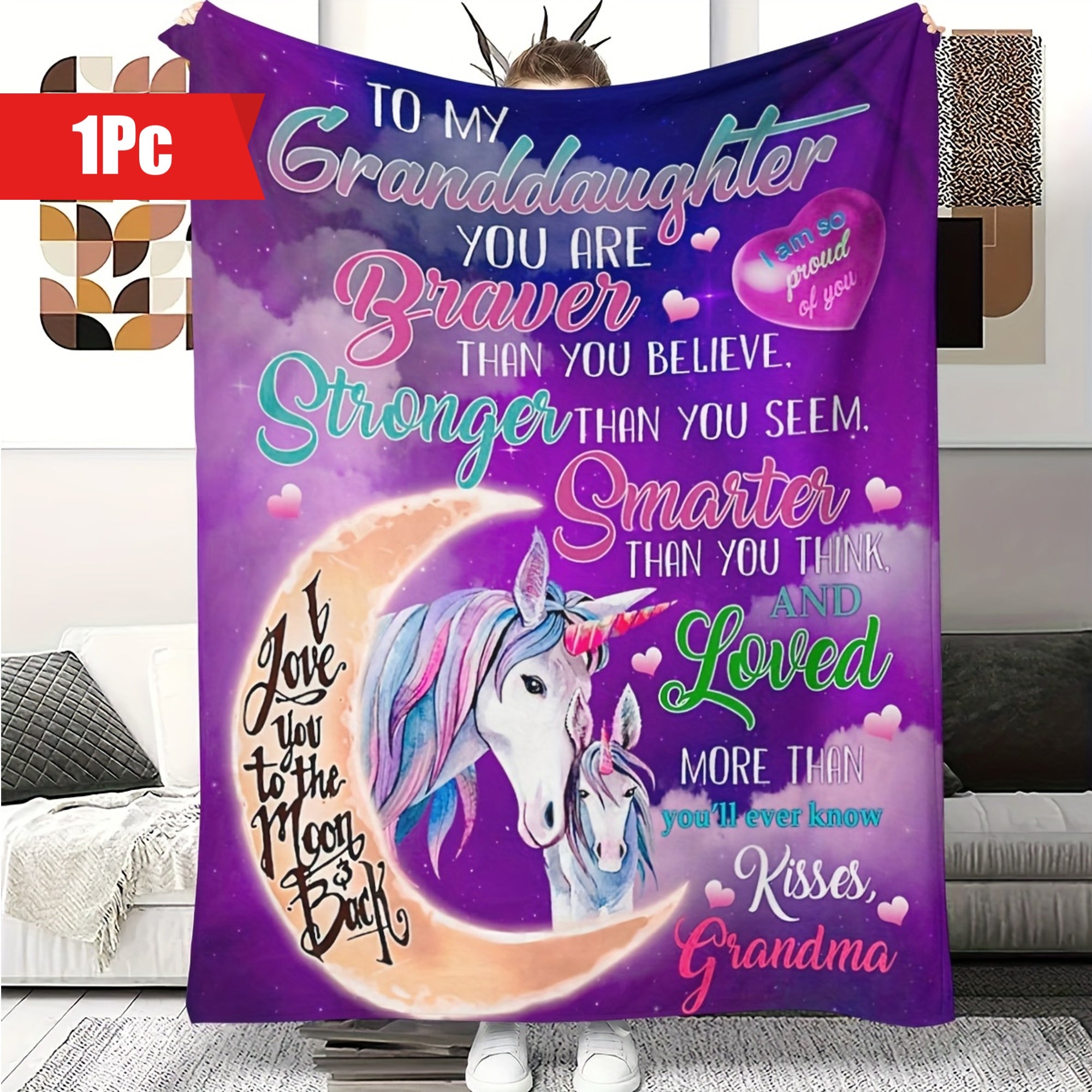 1pc Cozy Cartoon Unicorn Print Flannel Blanket - Soft & Warm Throw for Couch, Sofa, Bed, Office, Camping, Travel - Perfect Gift for Women, Girls, Granddaughter - All Season Indoor Outdoor Use - Great for Nap, Snuggle, Relaxation & Home Decor