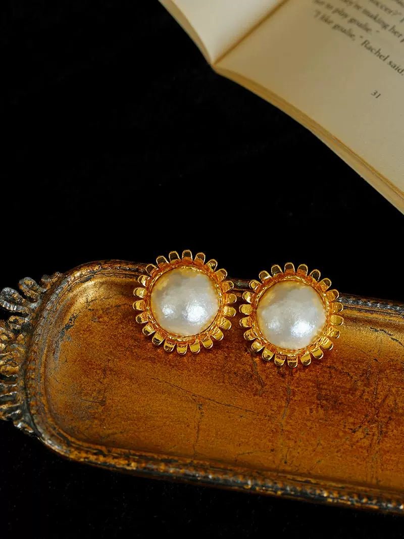Chanel Inspired Sunflower Cotton Pearl Stud Earrings for Women - Elegant Floral Jewelry Gift for Birthday, Wedding & Daily Wear