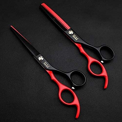 Professional 6 Inch Hair Cutting Scissors - Sharp Barber Shears for Hairdressing, Pet Grooming & Styling (Red Black Straight) | Perfect for Salon, Home Use & Dog/Cat Grooming | BY KKZY