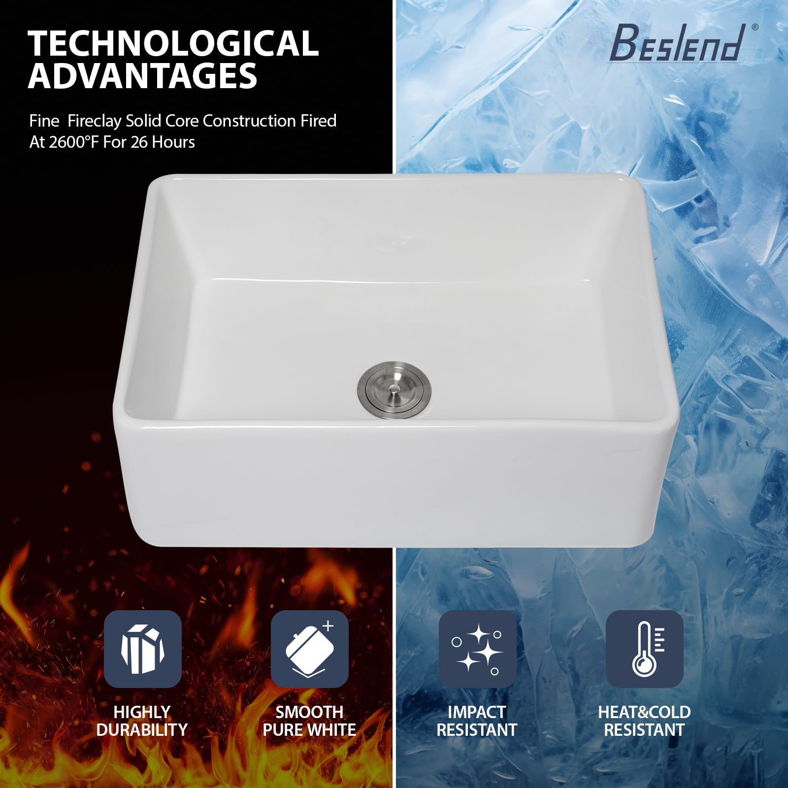 30x20 Inch White Fireclay Farmhouse Sink - Large Single Bowl Apron Front Undermount Kitchen Sink for Rustic & Modern Farmhouse Kitchens | Perfect for Food Prep, Dishwashing & Farmhouse Style Decor