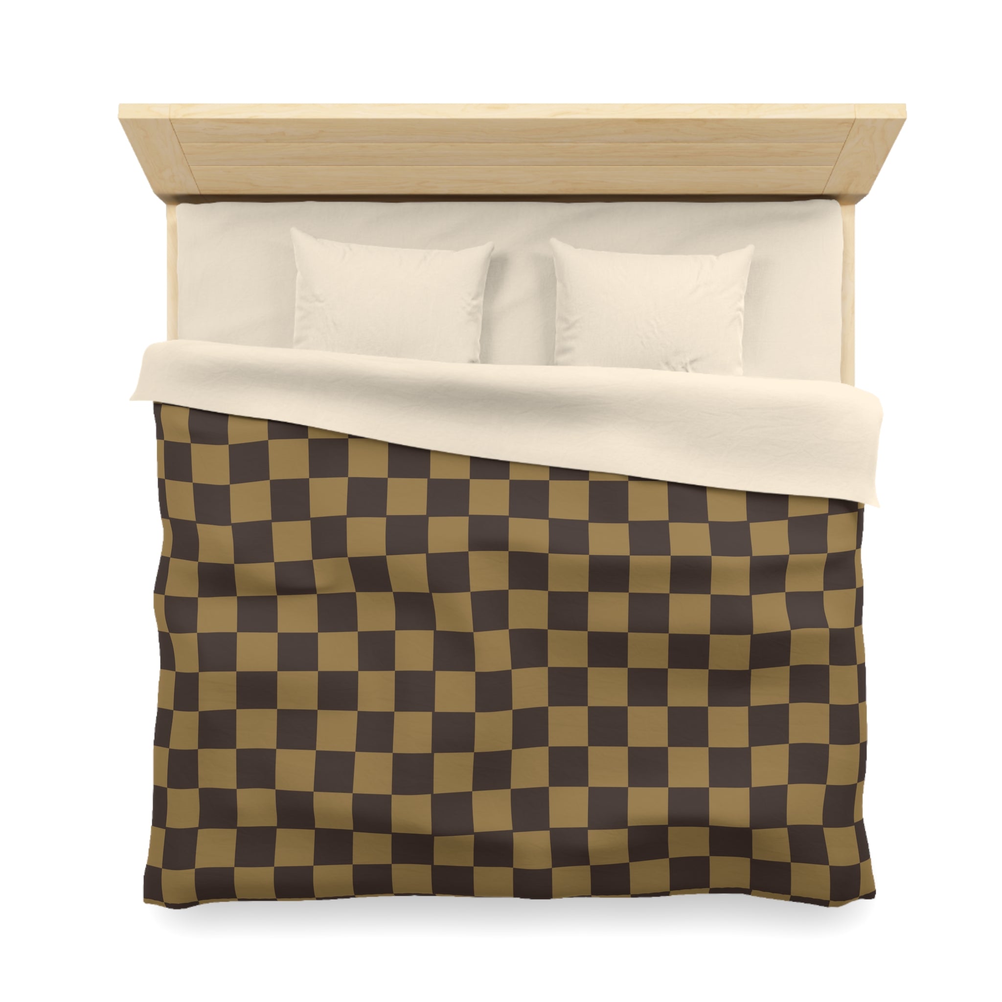 LV-Inspired Checkered Brown Microfiber Duvet Cover Set - Queen, King, Full, Twin Size - Soft Luxury Bedding for Modern Bedroom Decor