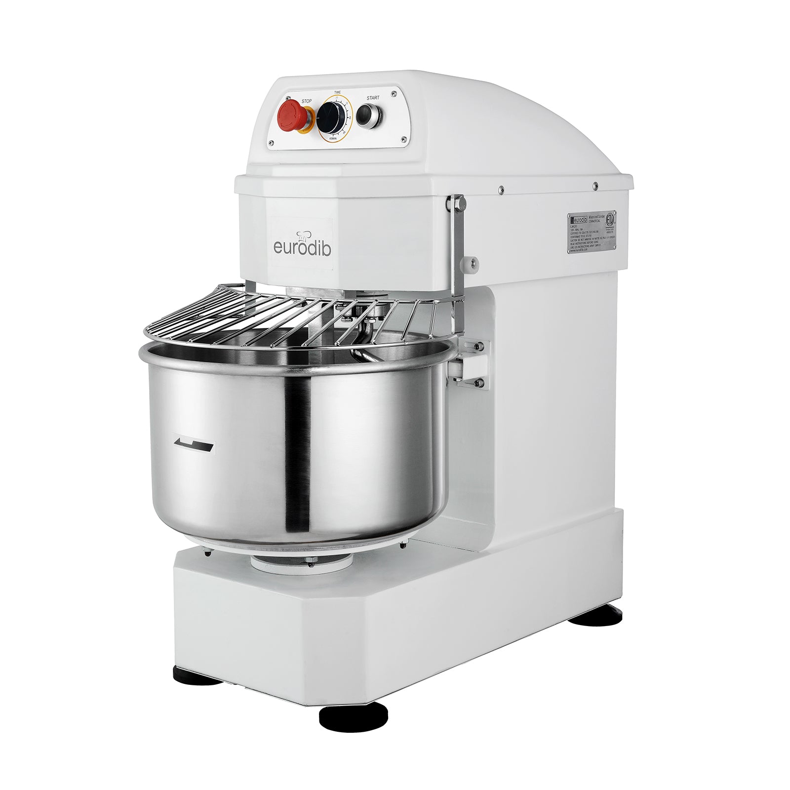Eurodib LM20T ETL Certified 20 Quart Spiral Dough Mixer - 1.5 HP, 120V Single Speed Commercial Dough Kneader - Perfect for Bakeries, Pizzerias & Restaurants - Heavy Duty Dough Mixing Machine for Bread, Pizza & Pastry Dough