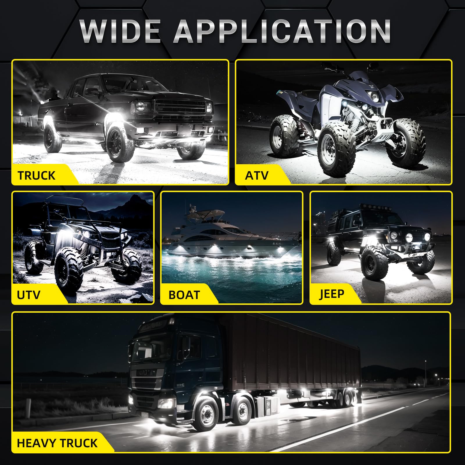 16 Pods Alloy Pure White LED Rock Lights Kit - IP68 Waterproof & Shockproof, 6500K Super Bright for Semi Trucks, Sedans, Trailers, Offroad Pickups - Underglow Neon Lighting with Extension Wires - Perfect for Night Driving, Car Shows & Off-Road Adventures