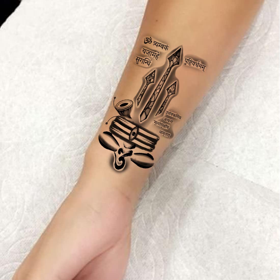Shiv Raksha Mantra Temporary Tattoo - Waterproof Spiritual Body Art for Men & Women - Perfect for Festivals, Yoga, Meditation & Spiritual Events
