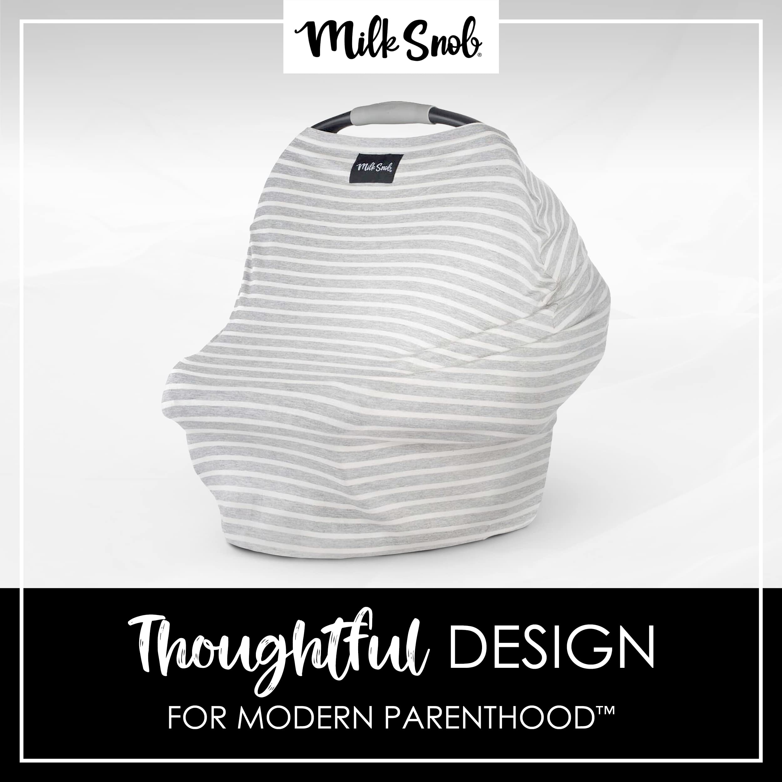 Milk Snob Original 5-in-1 Nursing Cover - Premium Baby Car Seat Cover, Stroller Canopy & High Chair Cover for Newborns - Breastfeeding Privacy Cover, Shopping Cart Protector & Lounger Canopy - Heather Gray Stripe - Perfect for Nursing, Travel & Outdoor Activities