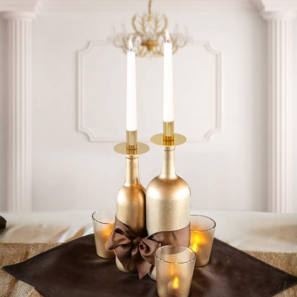 VINCIGANT Gold Wine Bottle Taper Candle Holder Set of 4 - Modern Candlestick for Votive Candles, Elegant Wedding & Birthday Party Decor, Romantic Dinner Table Centerpiece for Home Decor