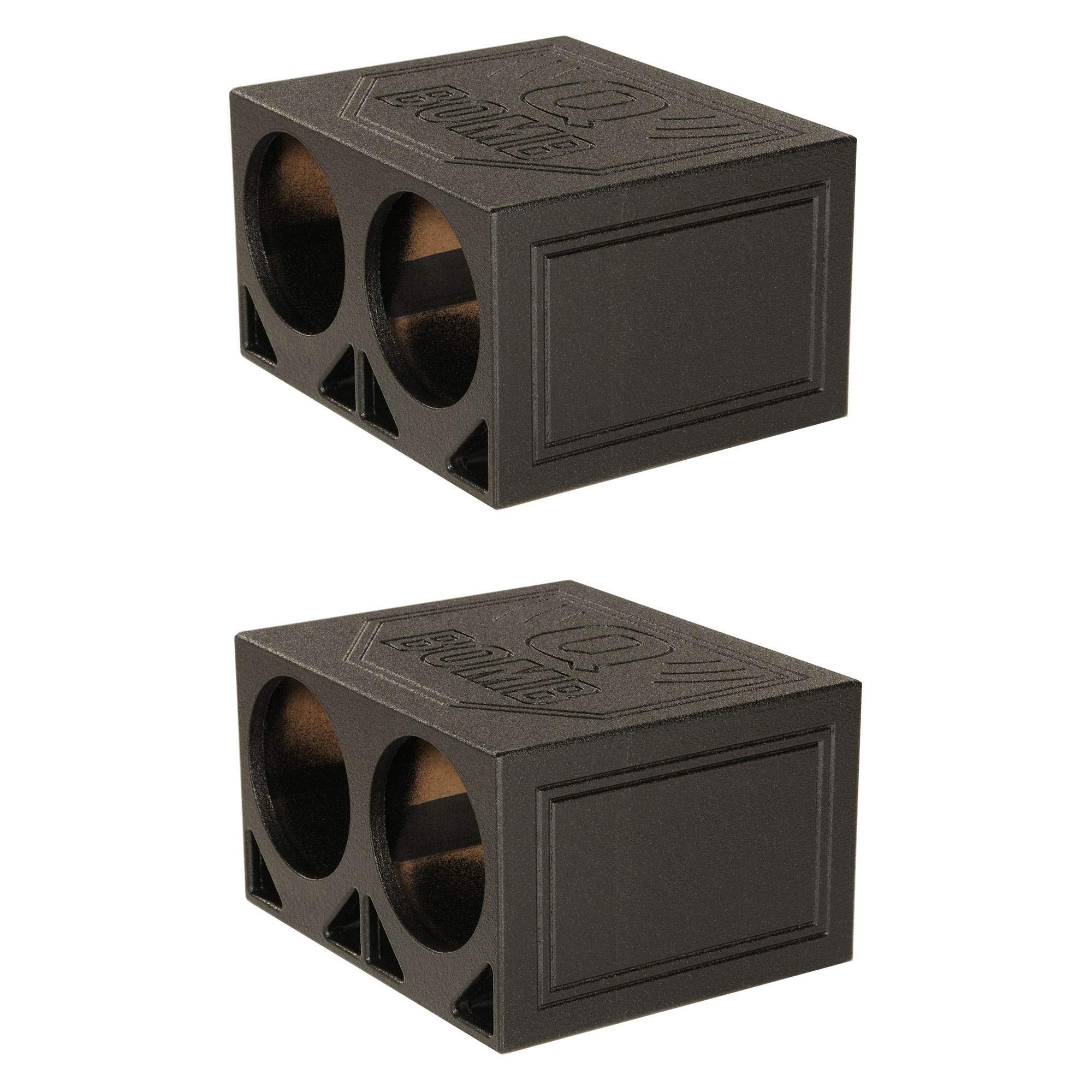 Q Power Dual 10 Inch Triangle Ported Subwoofer Box with Bedliner Spray (2 Pack) - Premium Car Audio Enclosure for Trucks, SUVs & Custom Vehicles