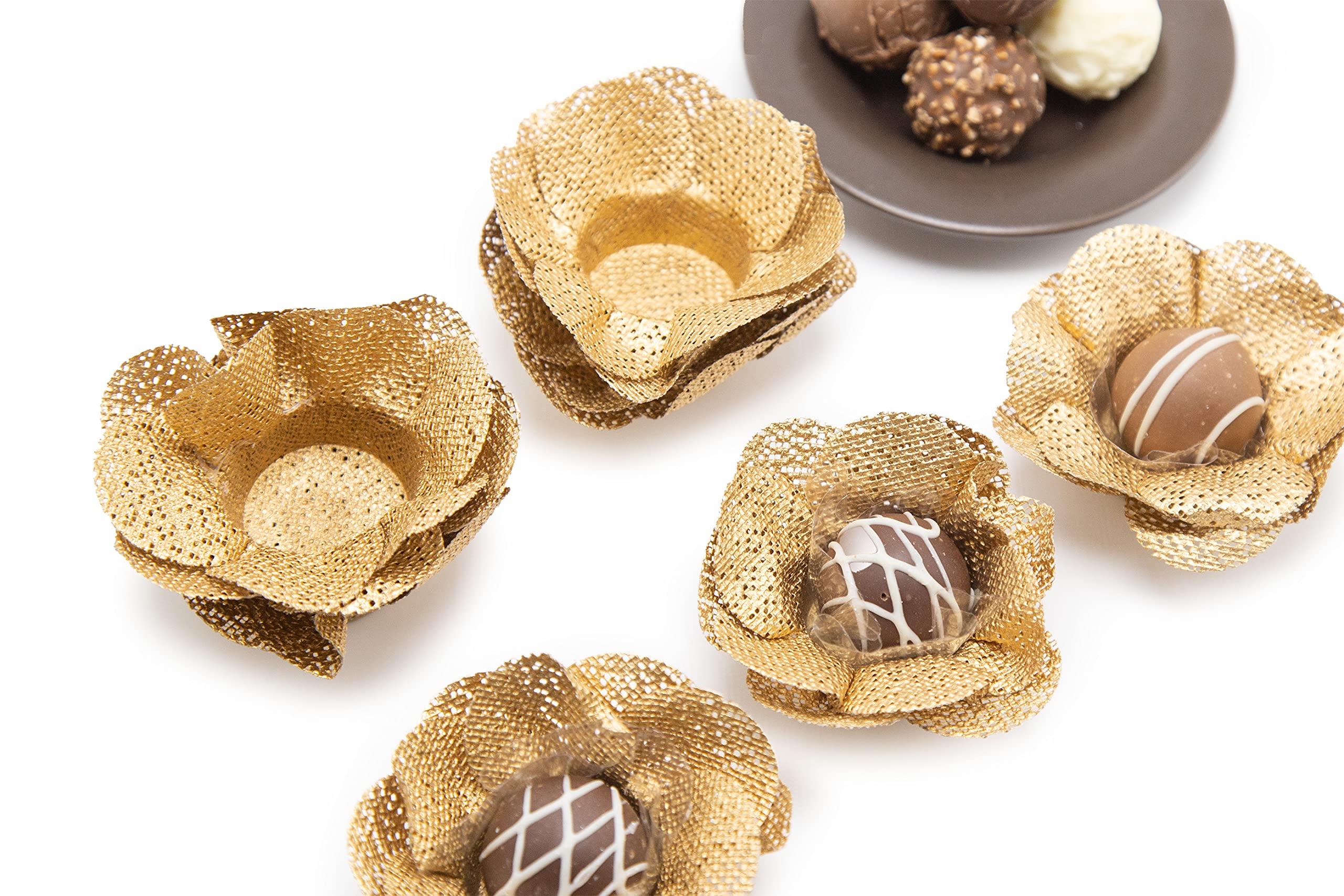 Handmade Fabric Truffle Cups - Pack of 20 - Reusable Candy Liners for Chocolate Truffles, Cupcake Wrappers, Brigadeiro & Dessert Decorations - Premium Camellia Gold Fabric - Perfect for Parties, Weddings & Gift Packaging