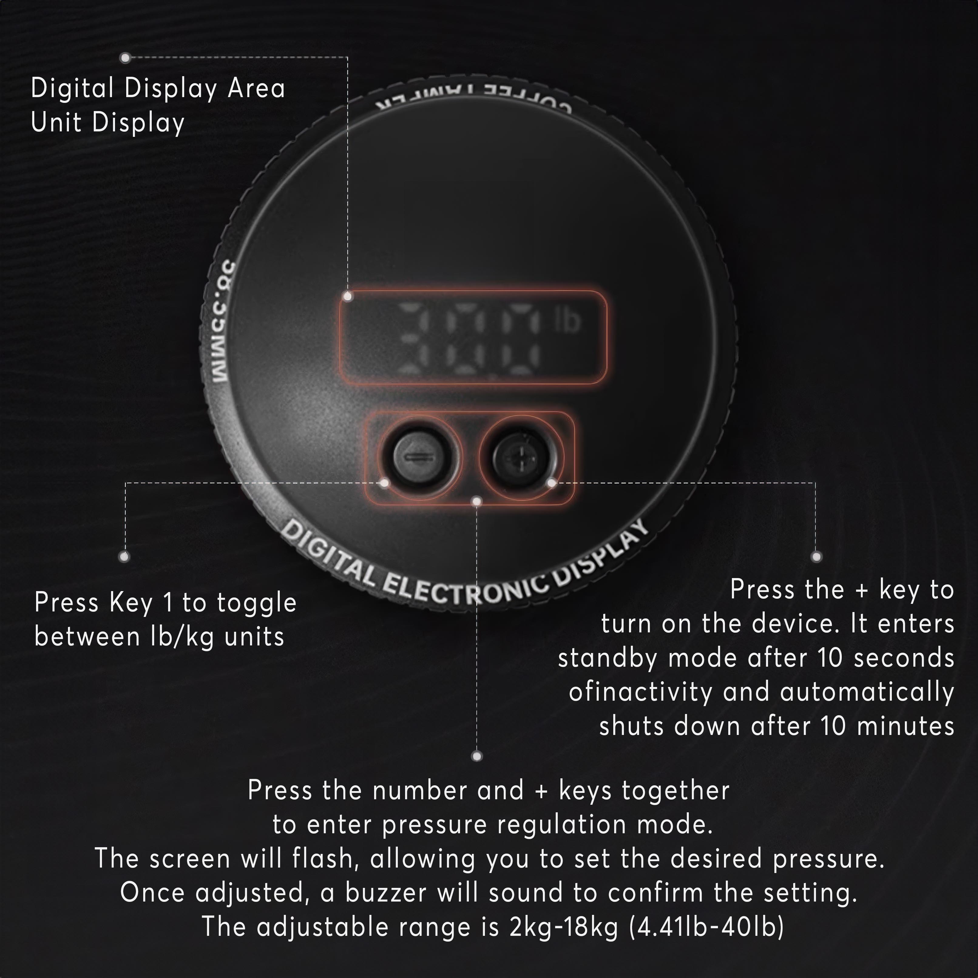 MUVNA 58mm Electric Coffee Tamper with Digital Screen - Perfect for Espresso Machines & Home Baristas