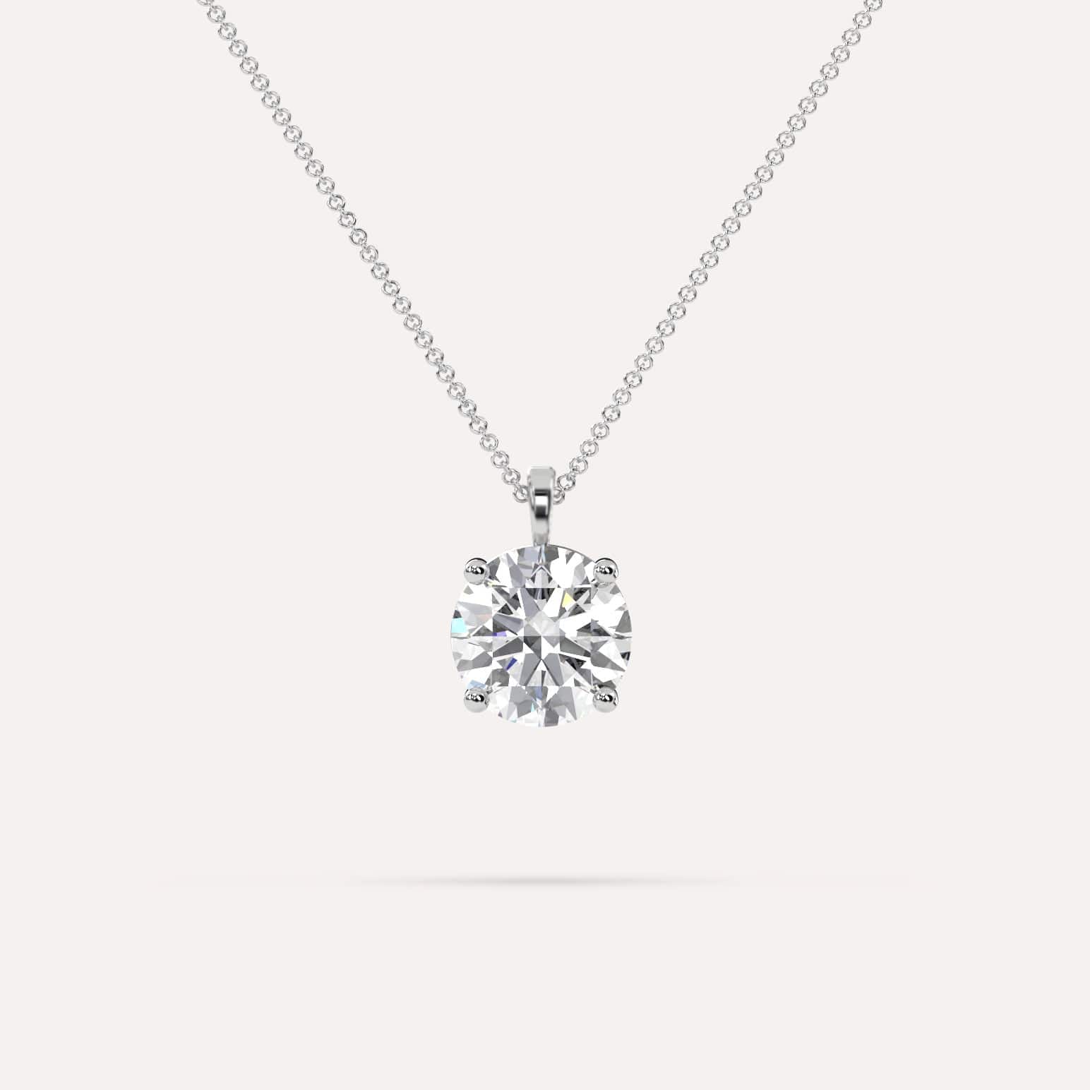 3 Carat Round Diamond Pendant Necklace for Women - 14K White Gold Solitaire Pendant Jewelry - Perfect for Anniversary, Wedding & Special Occasion Gifts