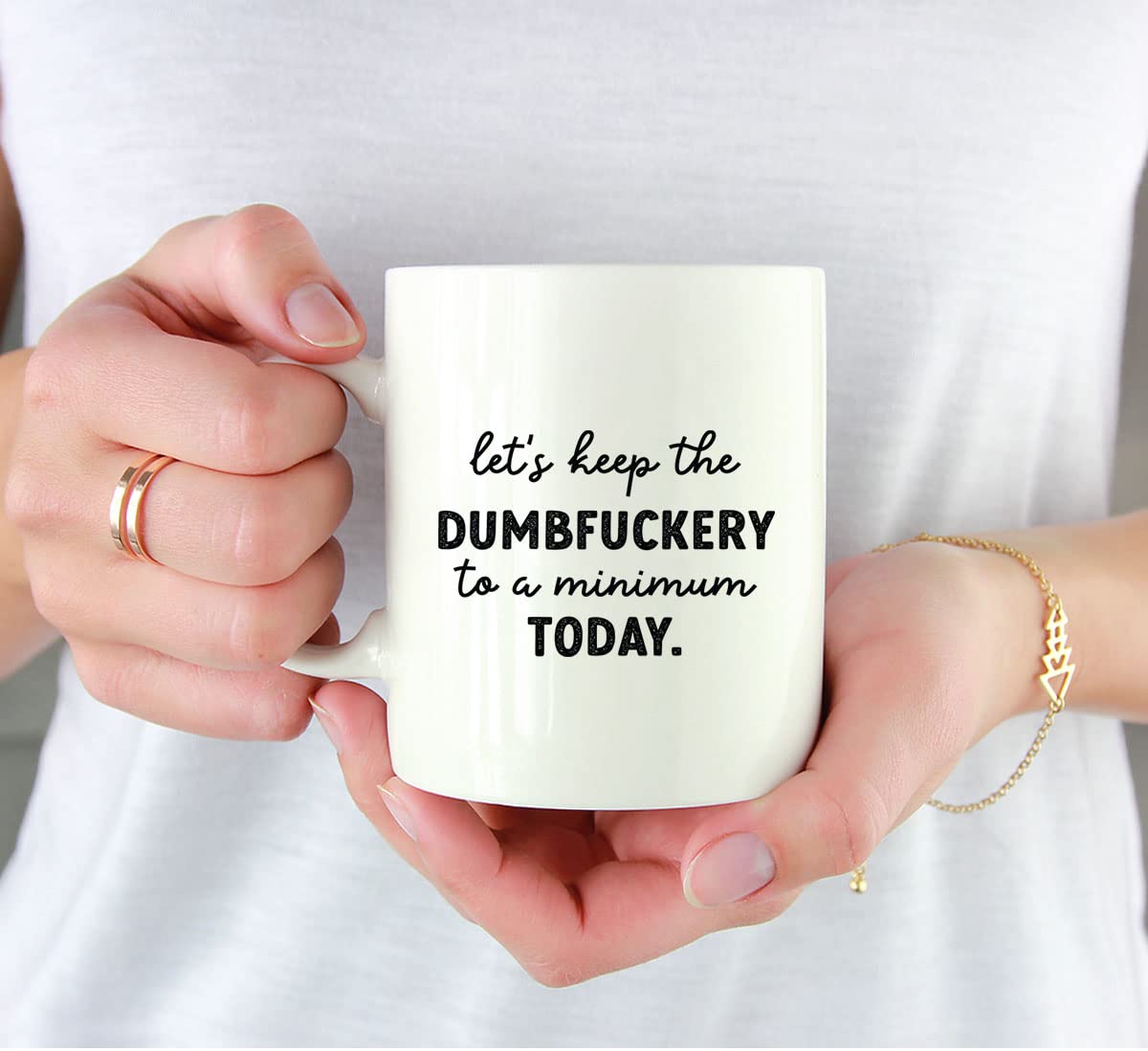 11oz Funny Ceramic Coffee Mug - Keep The Dumbfuckery To A Minimum - Humorous Gift for Women & Men, Boss, Coworker, Friend - Perfect for Office, Birthday, Christmas - 1-Pack - Great for Coffee Lovers & Gag Gift Enthusiasts