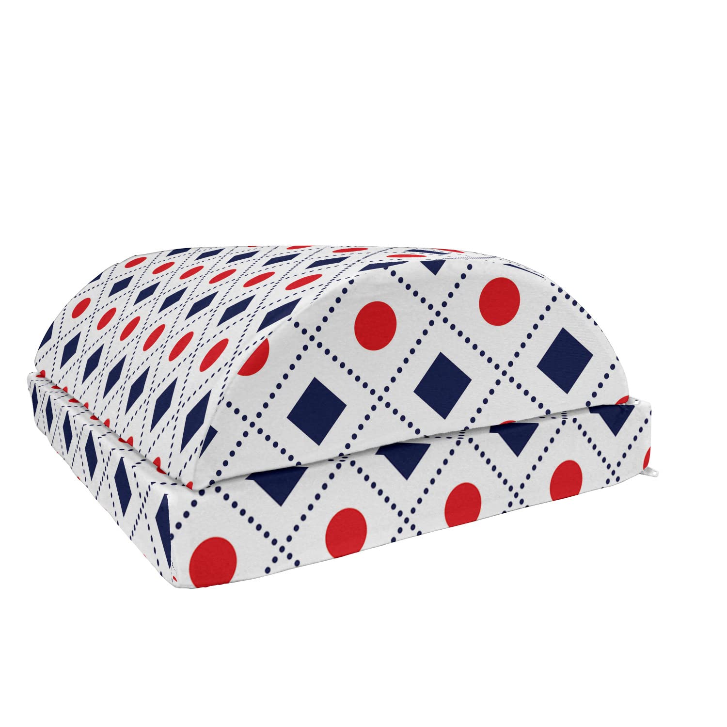Ambesonne Navy Blue & Red Foot Rest - Non-Slip Ergonomic Memory Foam Leg Support with Geometric Tile Print - Perfect for Office, Home & Gaming Chairs (Adjustable Height, Red/White/Navy)