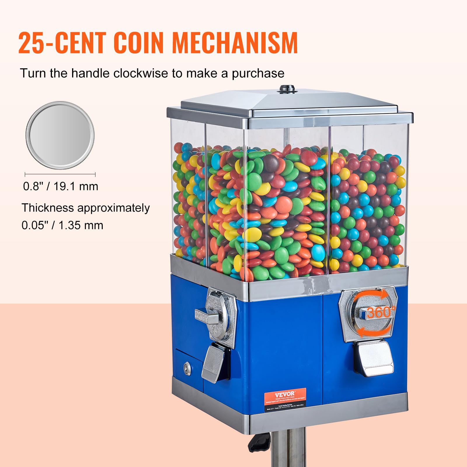 VEVOR Commercial Vending Machine - 4 Compartment Rotatable Gumball & Candy Dispenser with Adjustable Height & Iron Stand | Coin Operated for Gumballs, Candy, Toy Capsules, Bouncy Balls, Nuts | Perfect for Retail Stores, Arcades, Restaurants & Business Use (Blue)