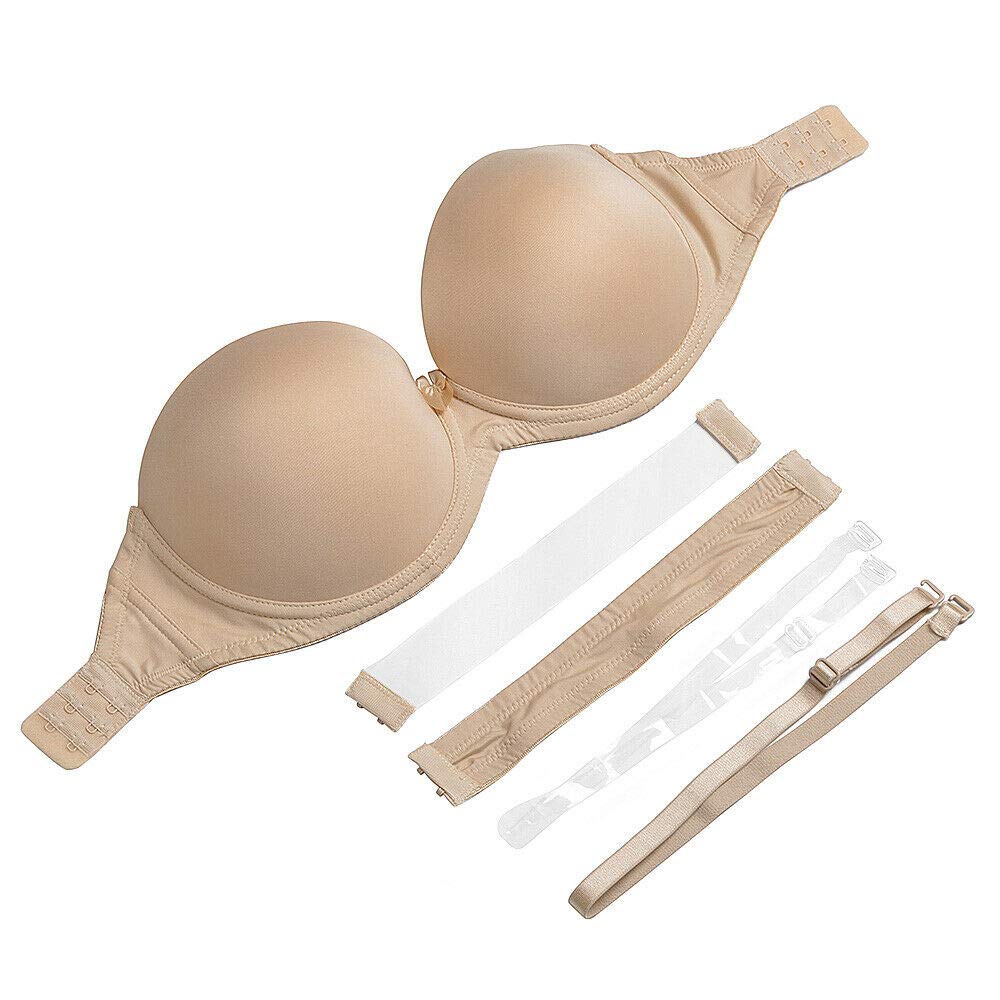 Plusexy Women's Strapless Underwire Push Up Bra - Invisible Multiway Wedding Bra with Clear Back Straps for Bridal, Prom & Special Occasions