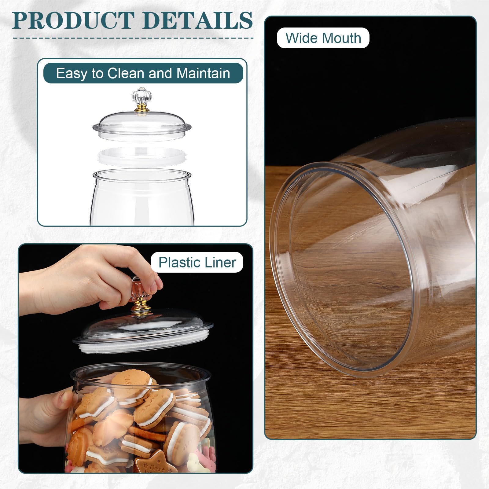 Nuogo 6-Piece 64 oz Clear Plastic Candy & Cookie Jars with Airtight Lids - Decorative Apothecary Containers for Candy Buffet, Kitchen Pantry Organization & Home Decor Storage Solutions