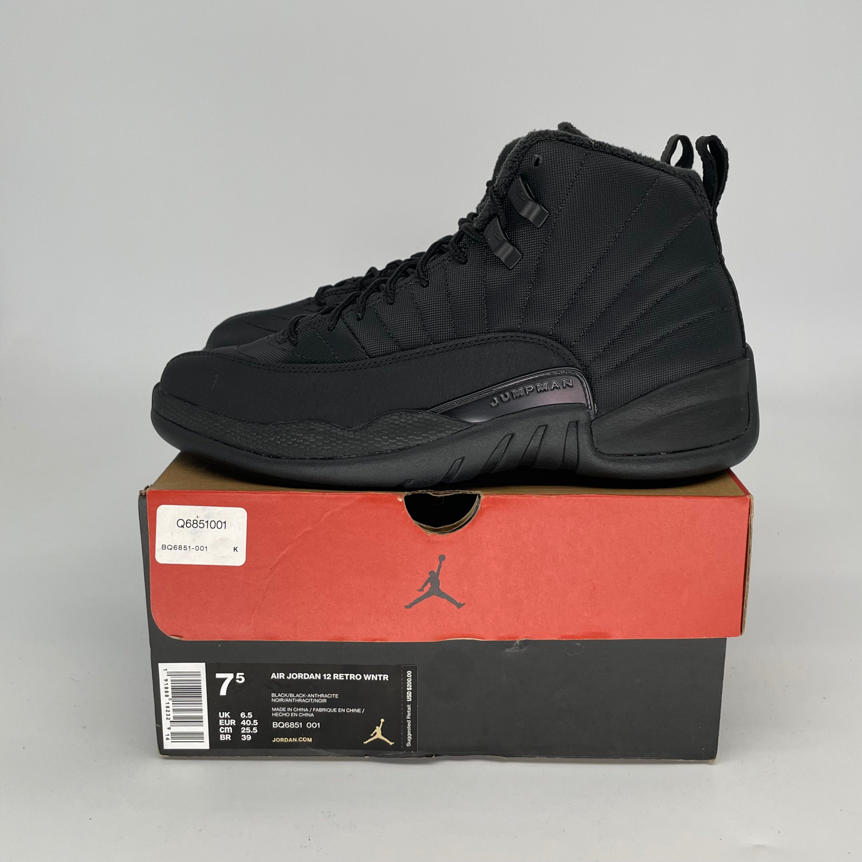 AIR JORDAN 12 Winter Black Basketball Shoes - Men's Size 7.5/Women's Size 9 (BQ6851-001) - Perfect for Streetwear & Winter Sports Fashion