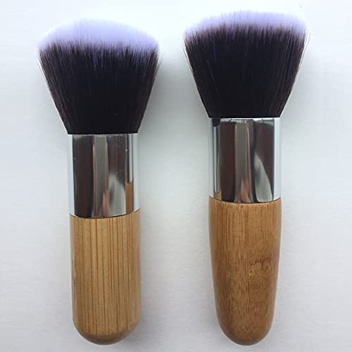 RN BEAUTY 2-Piece Makeup Brush Set - Soft Synthetic Fiber Blush & Foundation Brushes with Bamboo Handle for Liquid, Cream, Powder & Mineral Cosmetics | Flat & Round Top Kabuki Brushes for Flawless Contouring & Blending | Perfect for Everyday Makeup & Professional Use