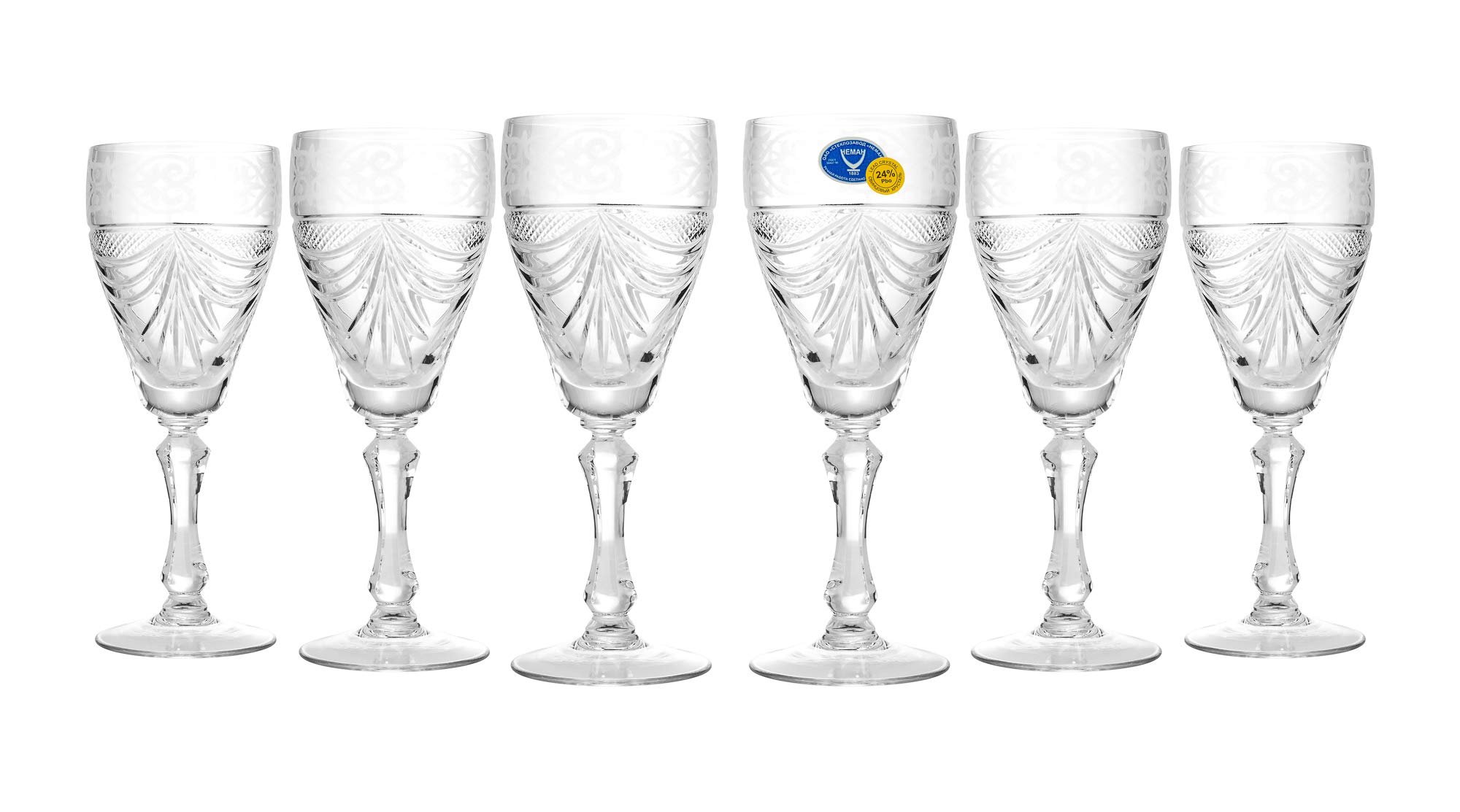 Premium Russian Cut Crystal Wine Glasses Set of 6 - 7oz (200ml) Elegant Stemware for Parties, Weddings & Special Occasions - Perfect for Red Wine, Champagne & Cocktail Serving