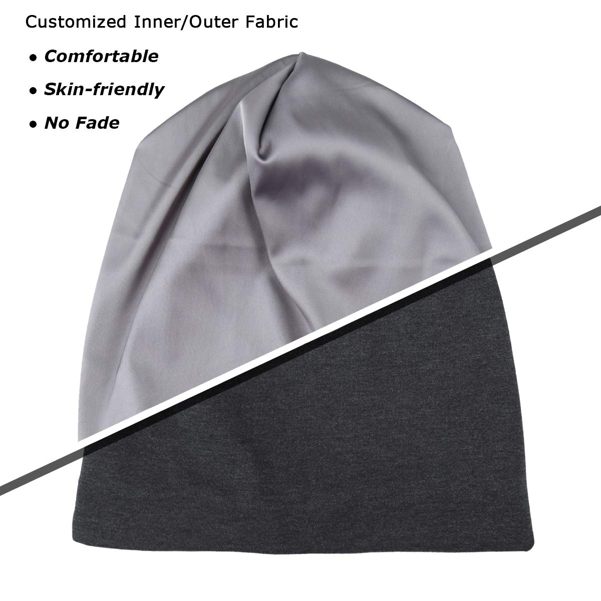 Satin Lined Sleep Cap Hair Bonnet - Adjustable Slouchy Beanie Hat for Night Sleeping & Hair Protection | Stay on All Night for Curly, Natural & Afro Hair Care (Great for Travel & Home Use)
