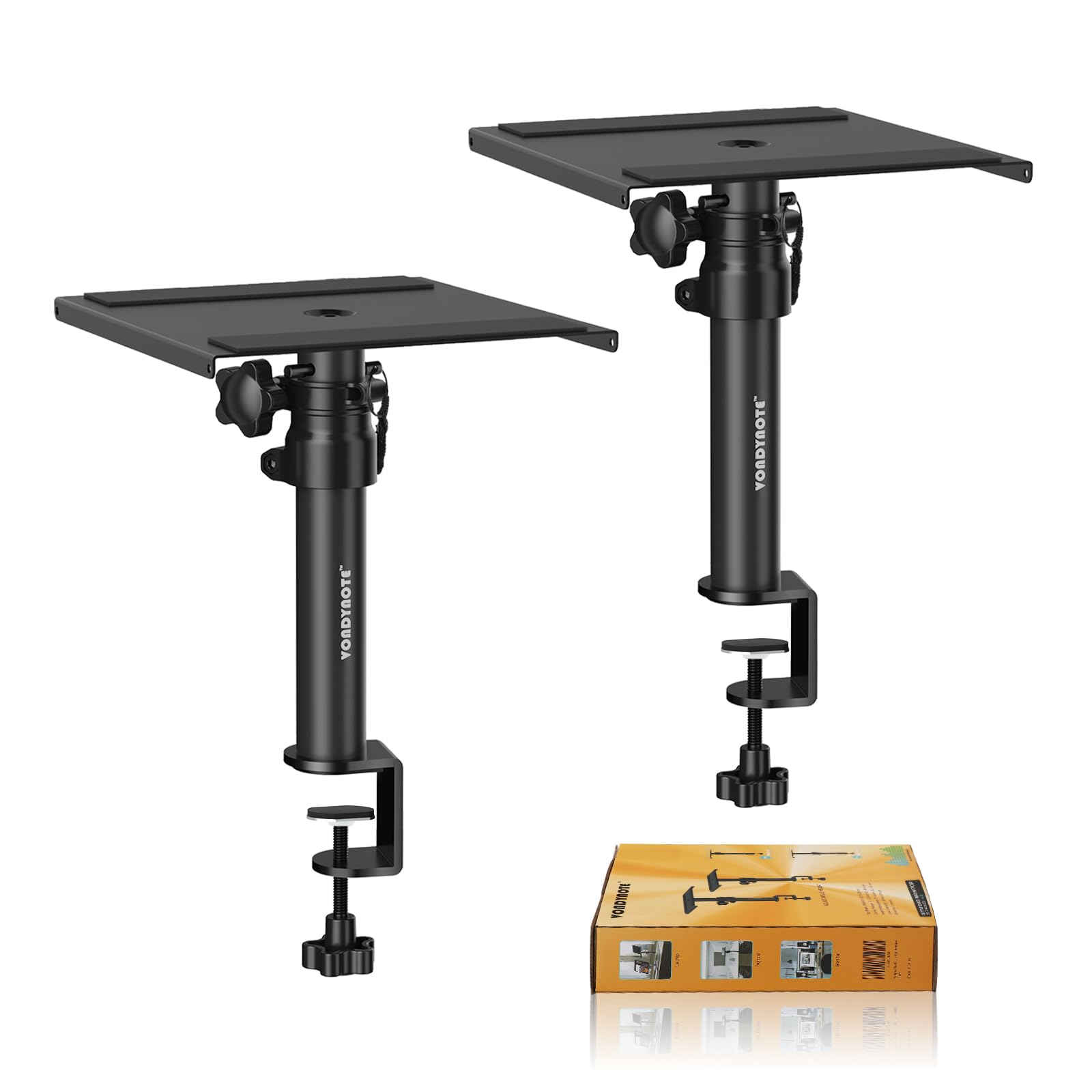 2 Pack Adjustable Desktop Clamp Speaker Stands - Short Studio Monitor Stands with Height Adjustment for Home & Office Audio Setup