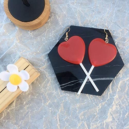 Cute Heart Lollipop Earrings for Women - Resin Candy Dangle Earrings 80s 90s Retro Style - Perfect Valentine's Day Gift for Her, Birthday Present, Party Accessories & Everyday Wear