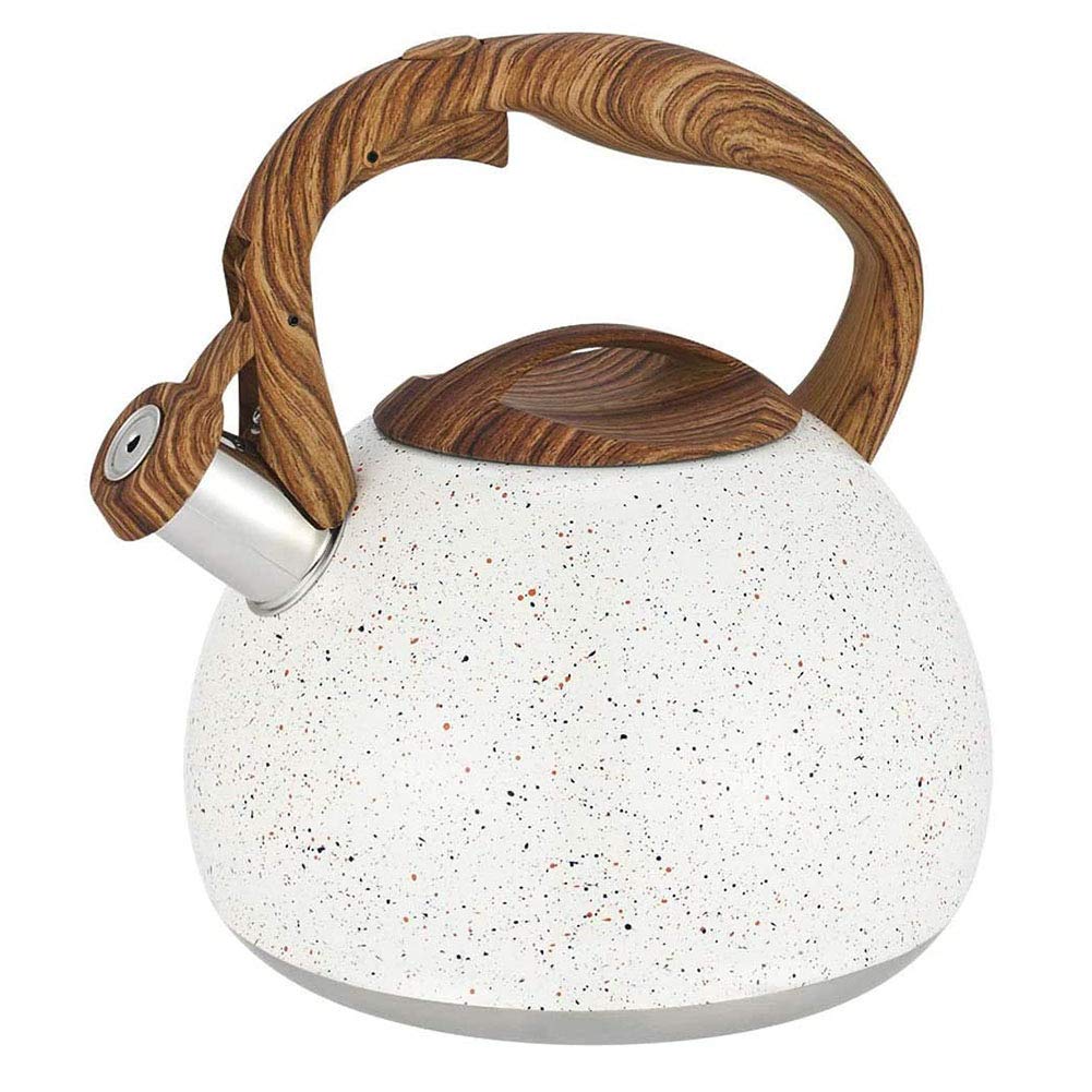 Premium 3L Stainless Steel Whistling Tea Kettle with Wood Grain Handle - Stovetop Safe, Durable & Rust-Free - Perfect for Boiling Water, Making Tea, Coffee & Hot Cocoa at Home, Office or Camping