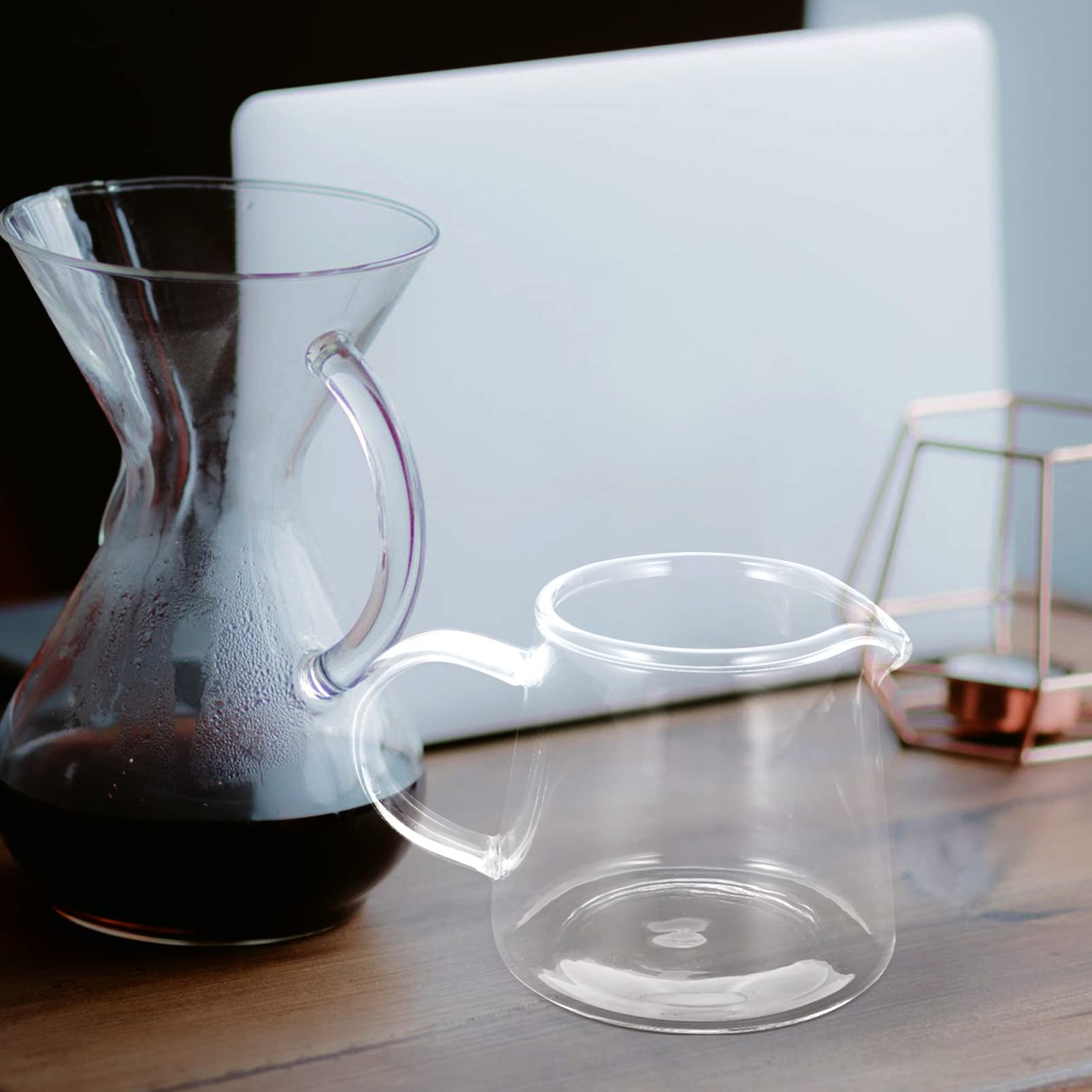 2-Piece Crystal Glass Creamer Pitcher Set - Coffee & Milk Frothing Pitcher, Sauce Jug - Perfect for Latte Art, Kitchen Serving & Coffee Shops