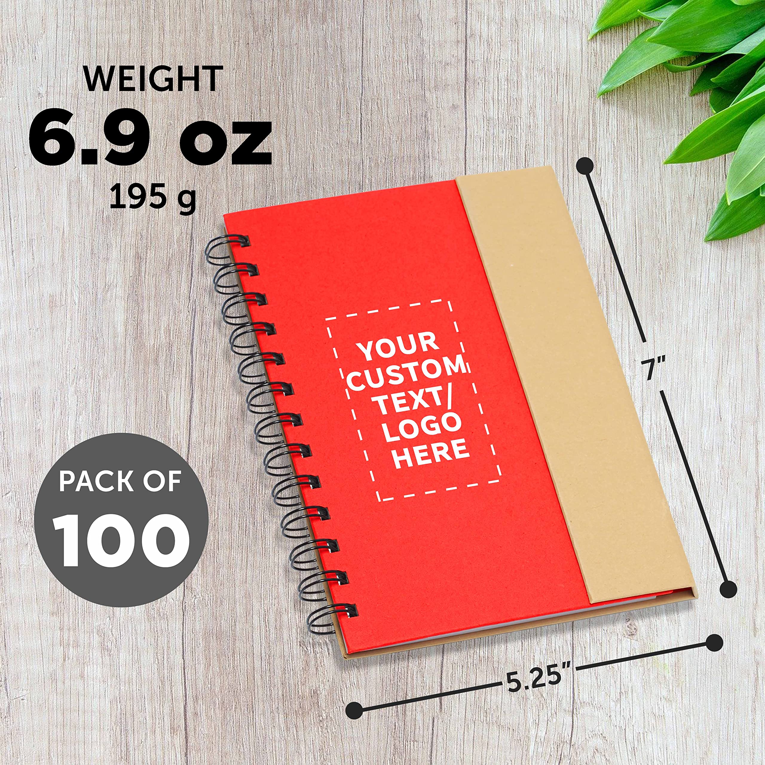 Eco-Friendly Custom Spiral Notebooks with Pens - 100-Pack Bulk Set, Personalized for School, Office & Home Use - Red | Perfect for Students, Professionals & Gift Giving