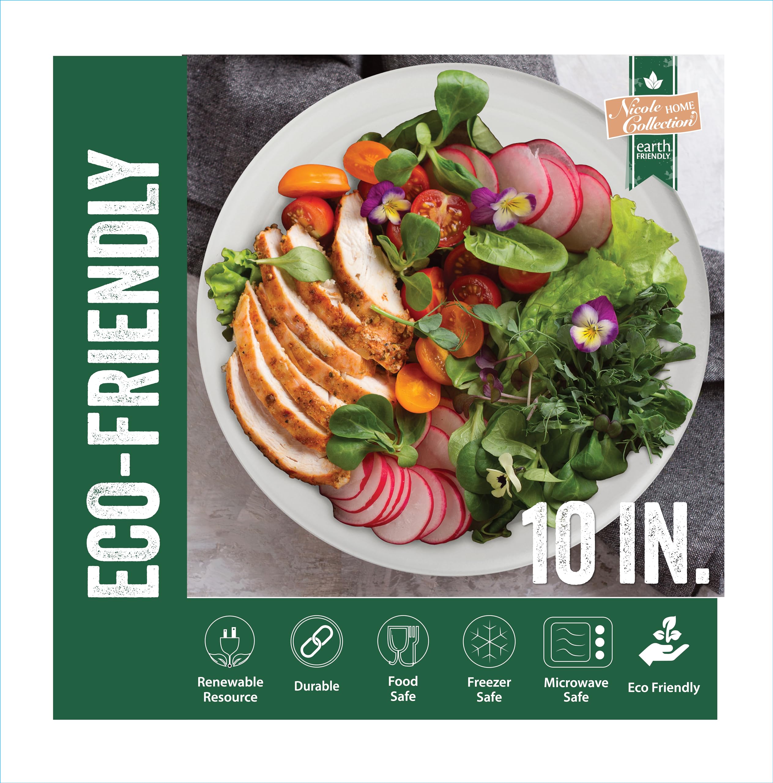 Nicole Home Collection 100% Compostable Heavy Duty 10-Inch Disposable Paper Plates - 600 Count | Eco-Friendly Biodegradable Bagasse Made from Natural Sugarcane Fiber | Perfect for Parties, Picnics, BBQs & Sustainable Dining