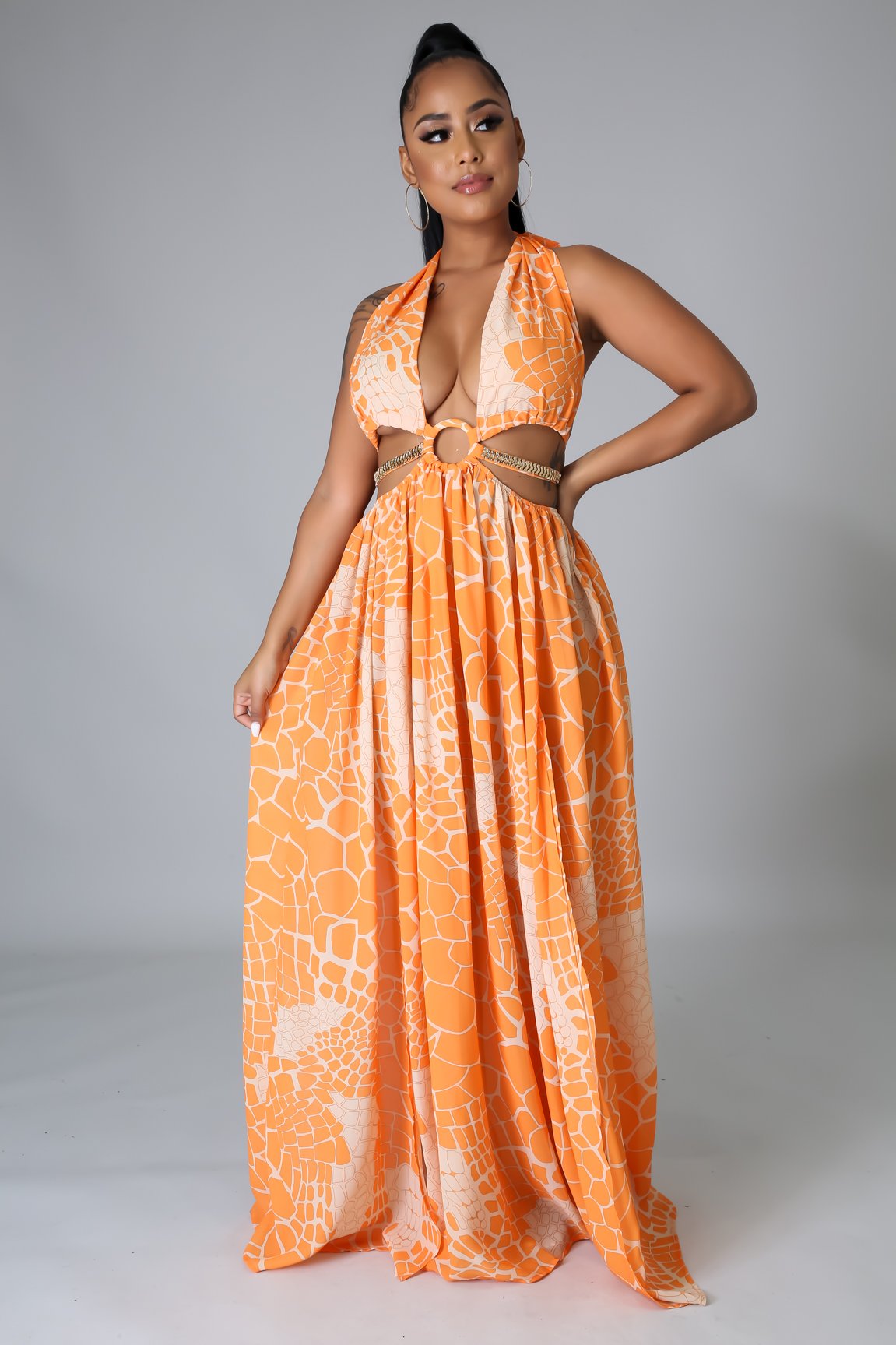 Tulum Vacation Maxi Dress in Peach & Orange - Perfect for Beach Getaways, Summer Outings, and Boho Chic Style